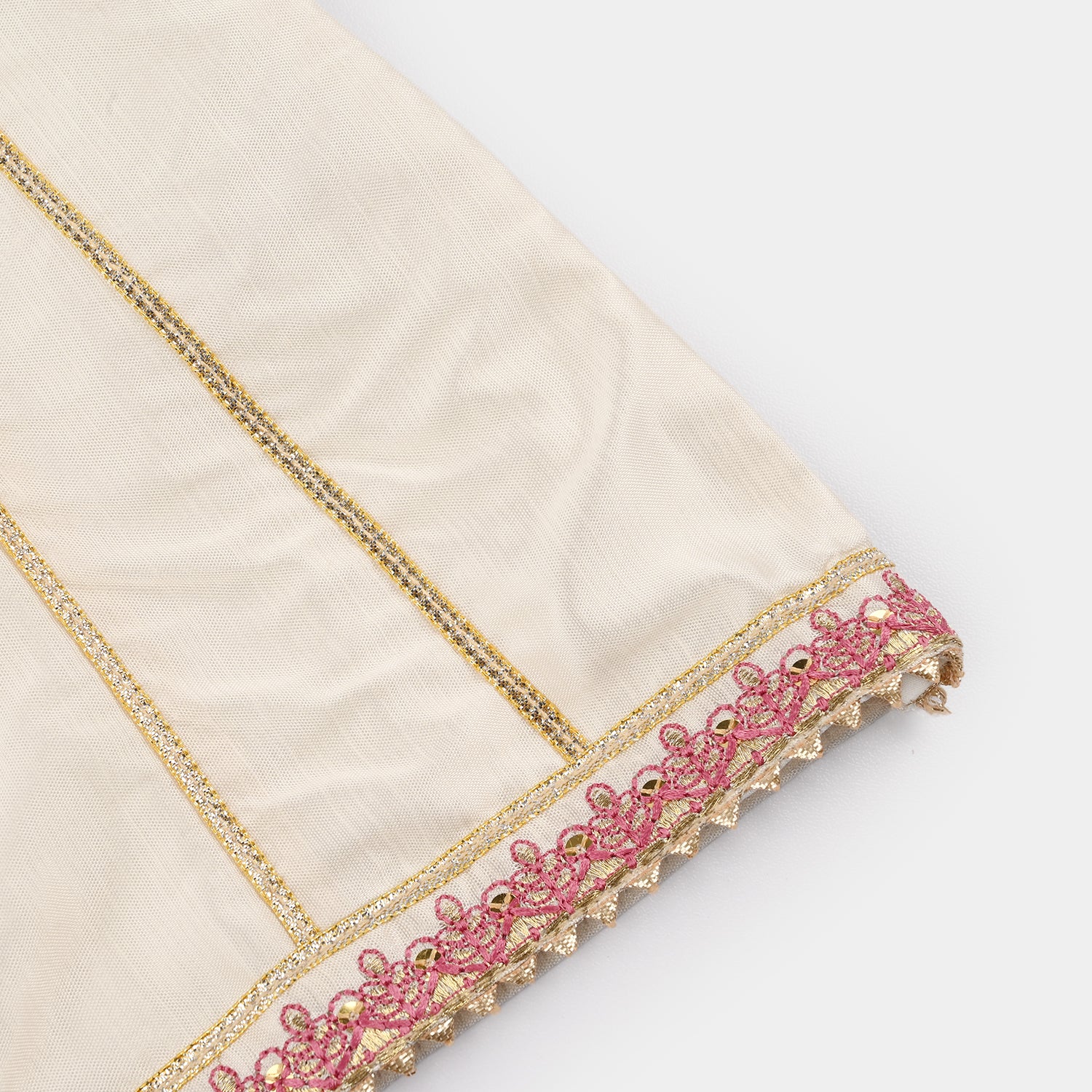 Infant Girls Raw Silk 2-Piece Pathani Set (Embroidered Lace) - Off White - Image 4