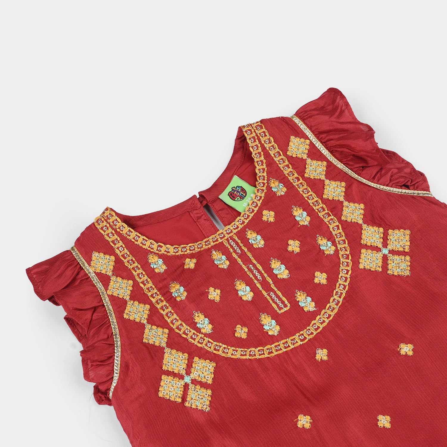 Infant Girls Raw Silk 2-Piece Zara Set - Red - Image 5