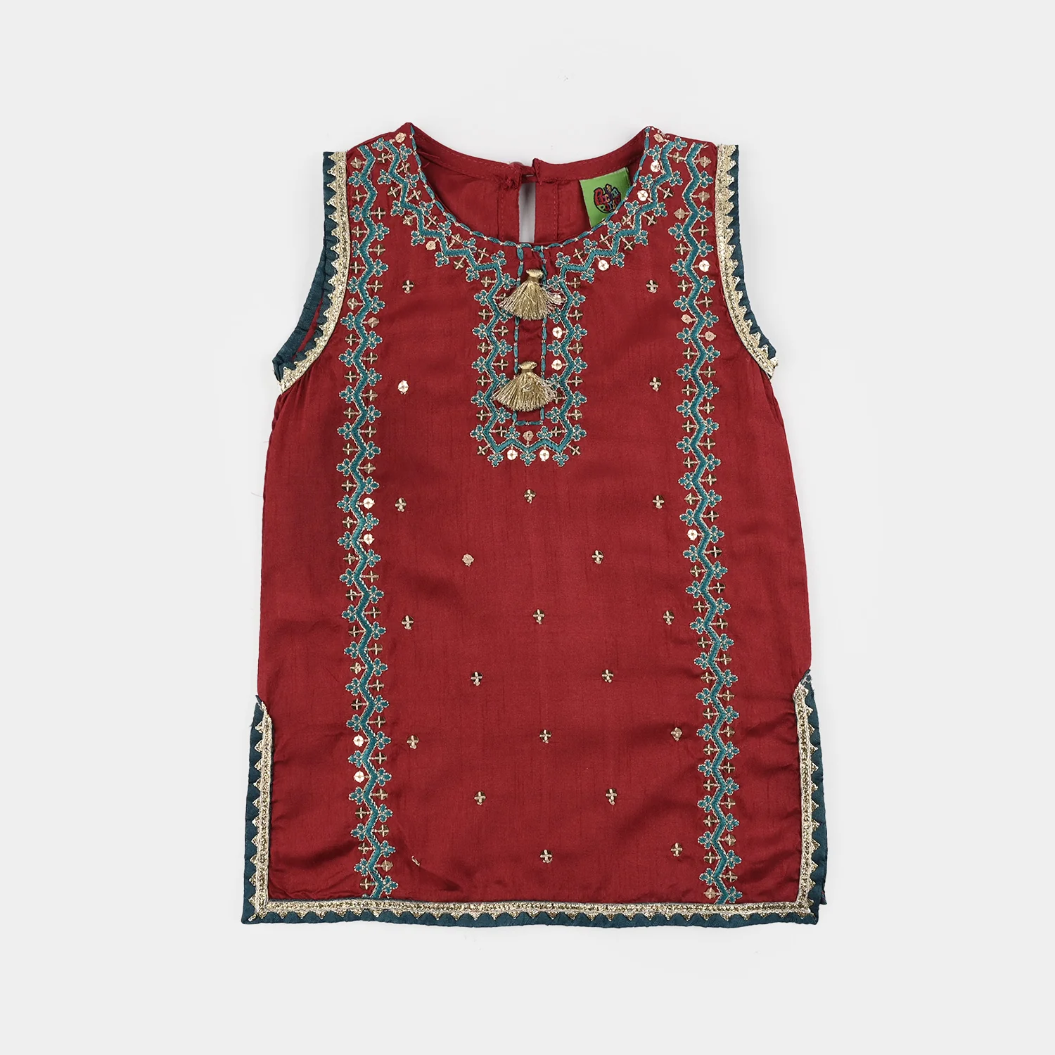 Infant Girls Raw Silk 3Pcs Naqsh-RED - Image 2
