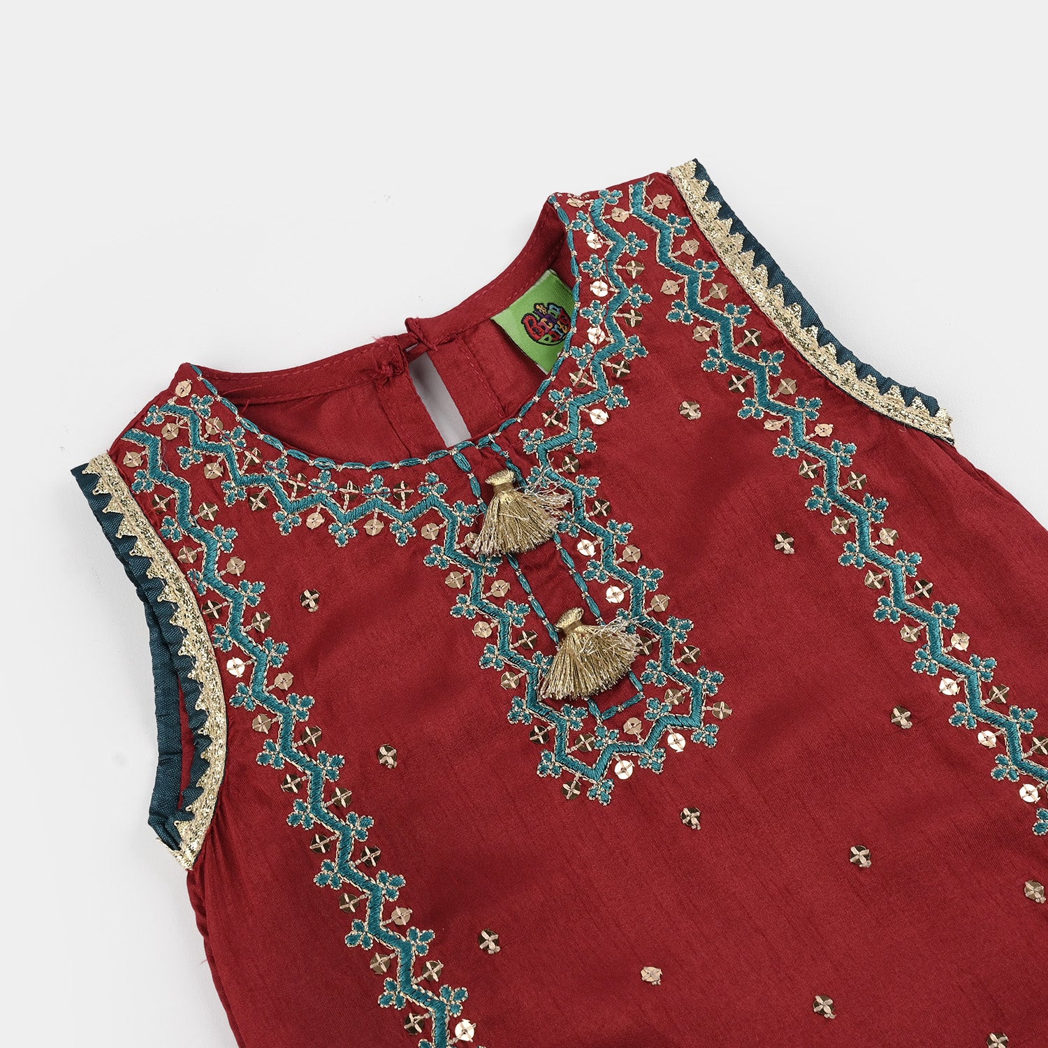 Infant Girls Raw Silk 3Pcs Naqsh-RED - Image 3