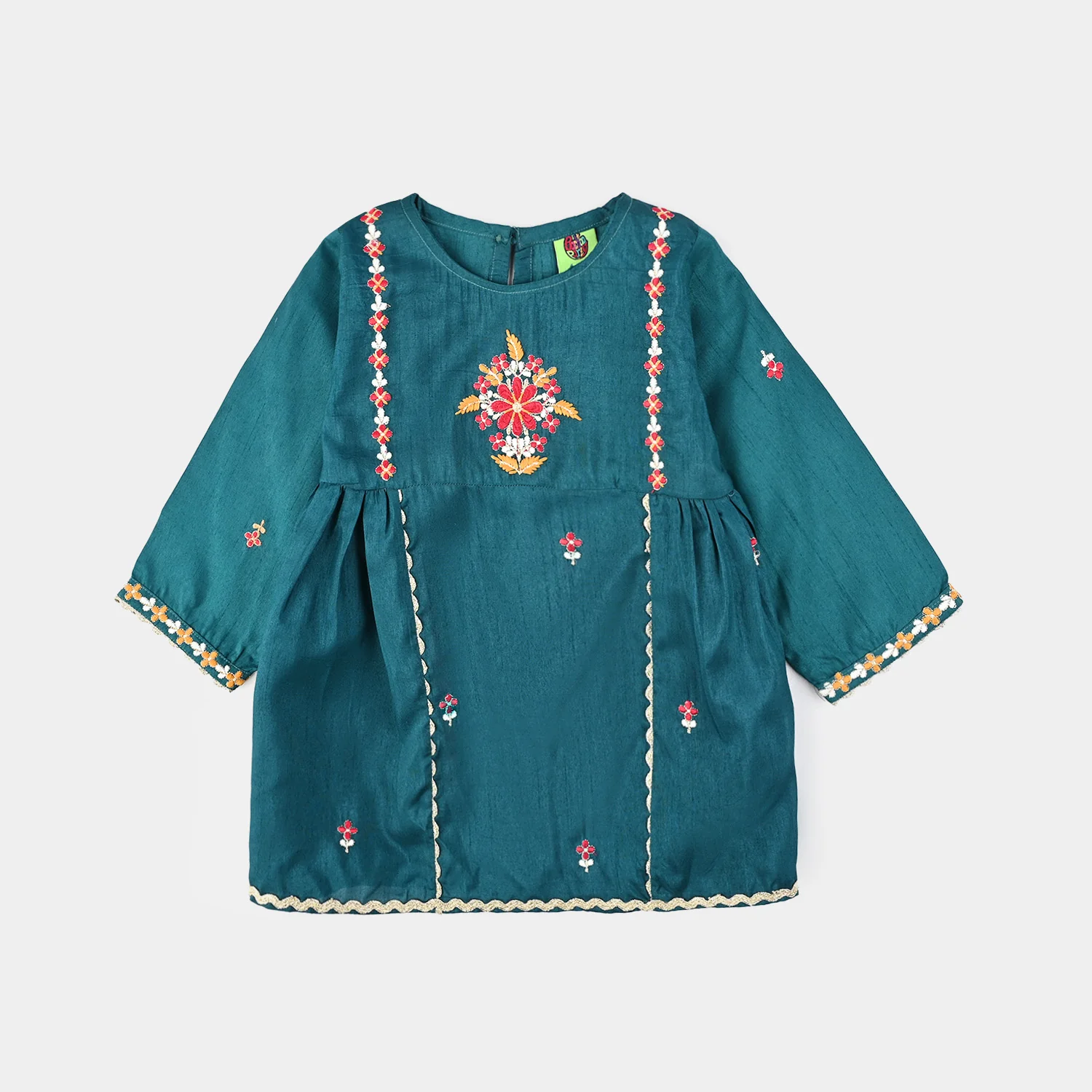 Infant Girls Raw Silk Emb 2Pcs Bella-Teal.Blue - Image 2