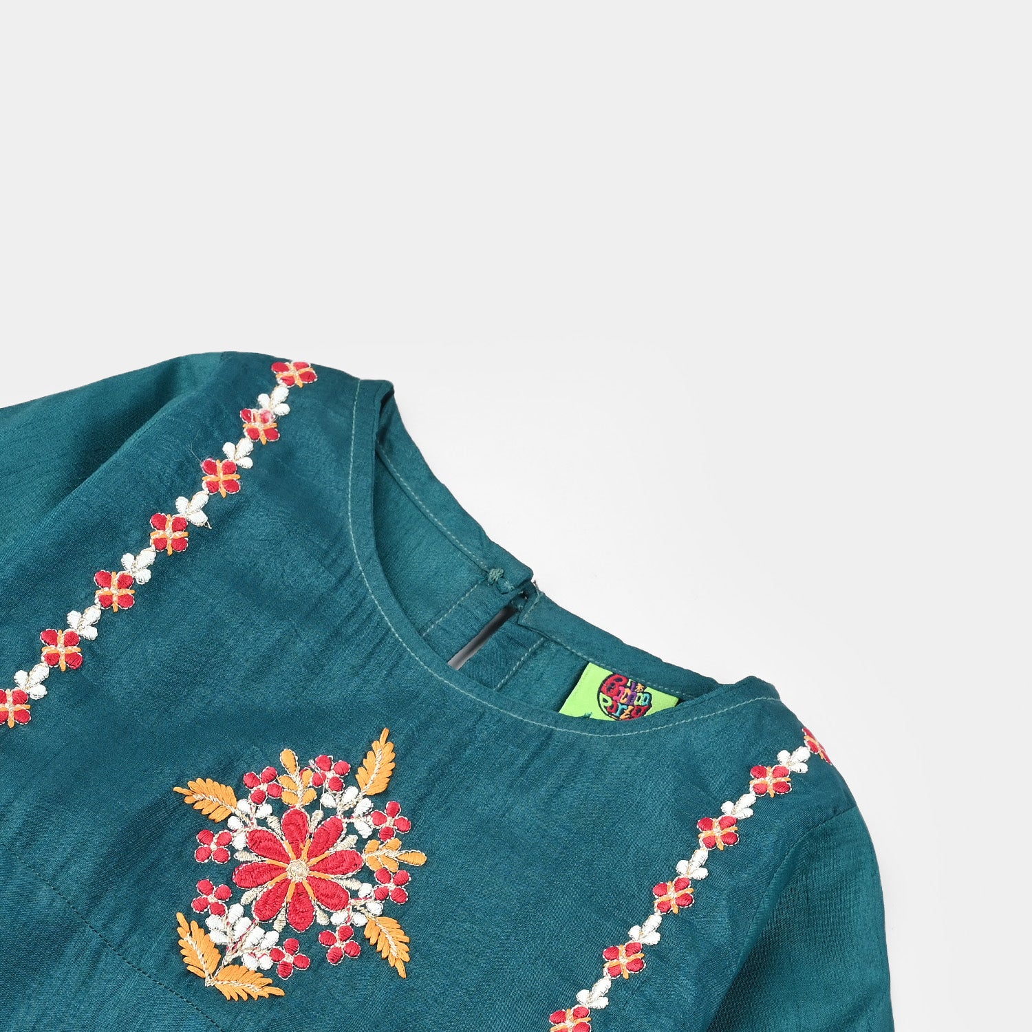Infant Girls Raw Silk Emb 2Pcs Bella-Teal.Blue - Image 4