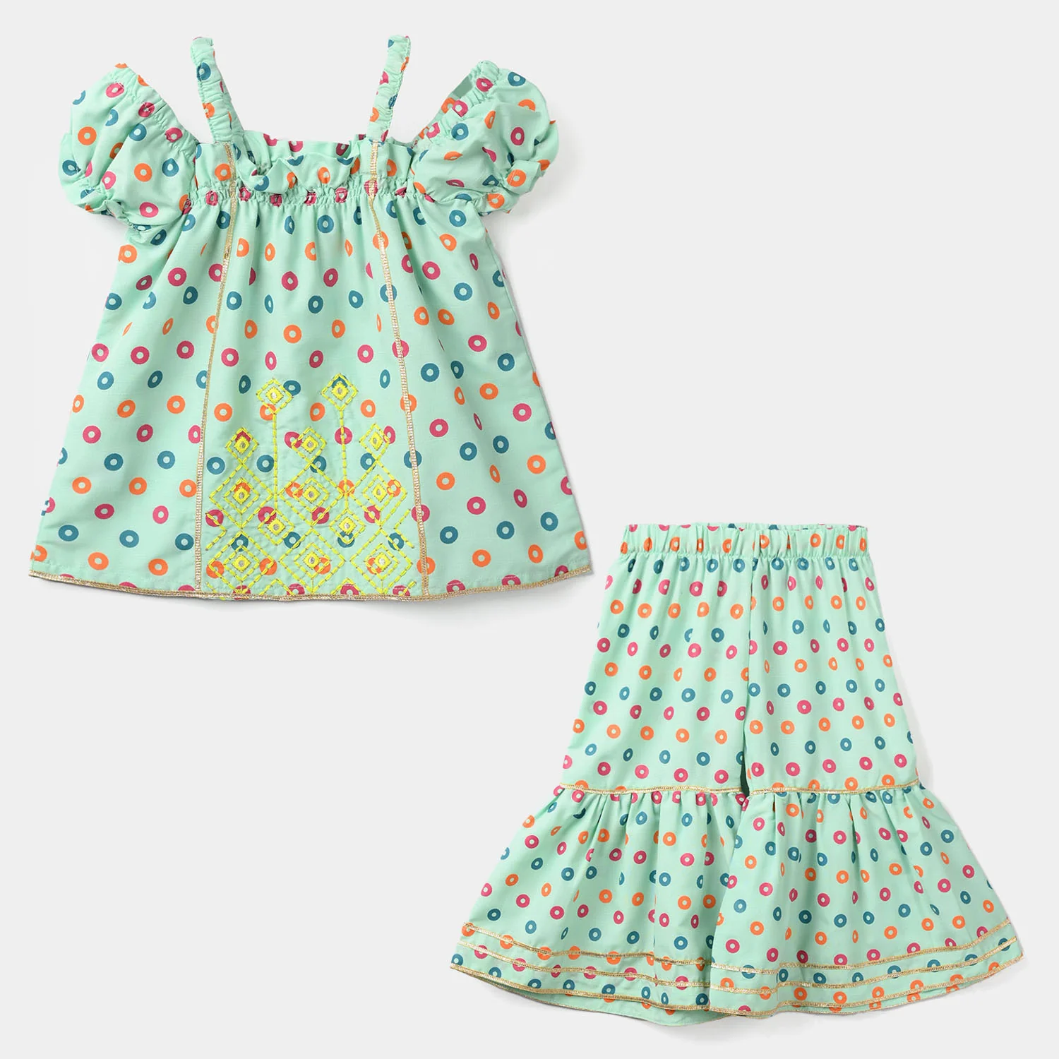 Infant Girls Raw Silk 2Pcs - Mint Green - Image 4