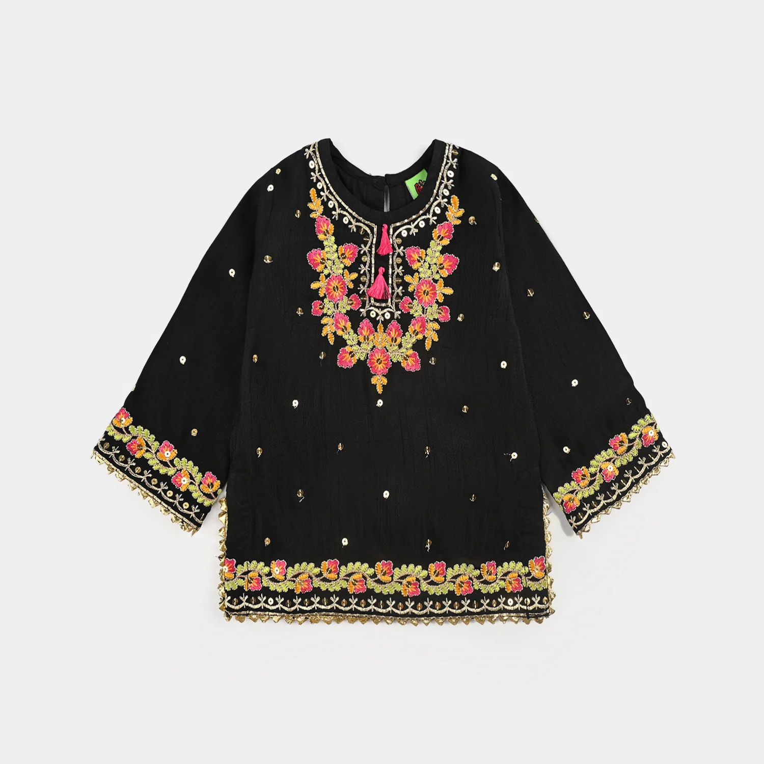 Infant Girls Raw Silk Fancy 3Pcs - Black - Image 2