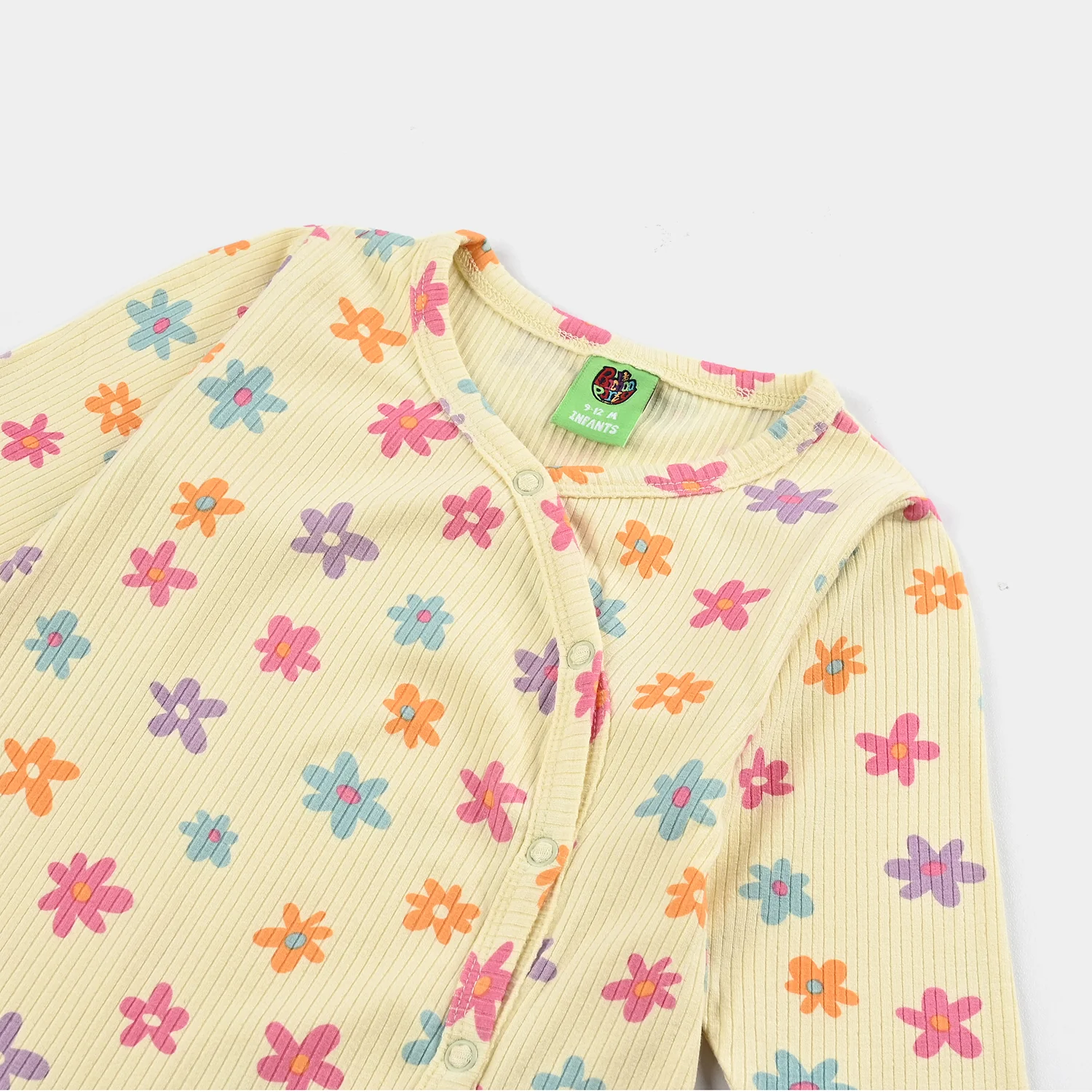 Infant Girls 2x1 Rib Romper FLOWERS - Lemon Drop - Image 2