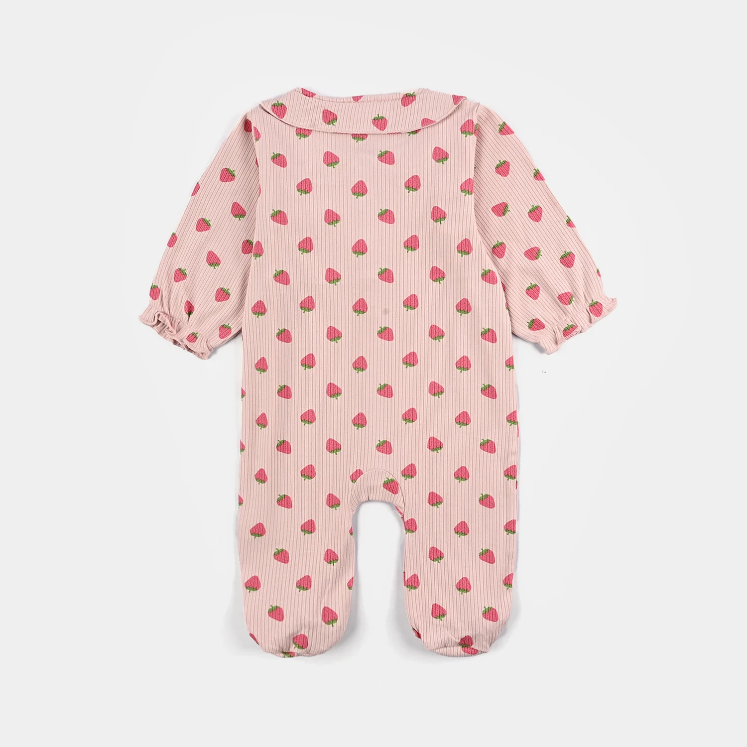 Infant Girls 2x1 Rib Romper Strawberry - Pink - Image 4