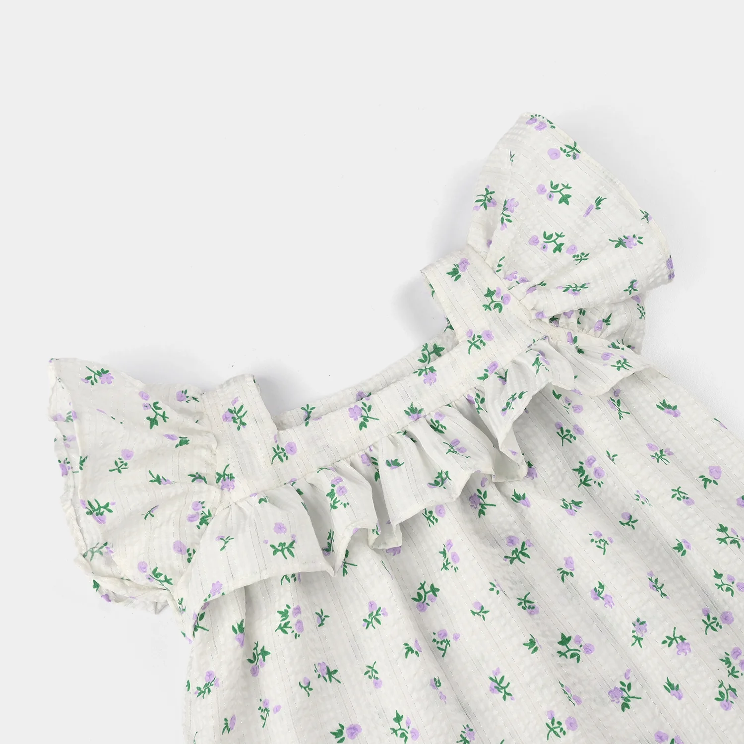 Infant Girls Seersucker Casual Top (Blue Bow) - White - Image 2