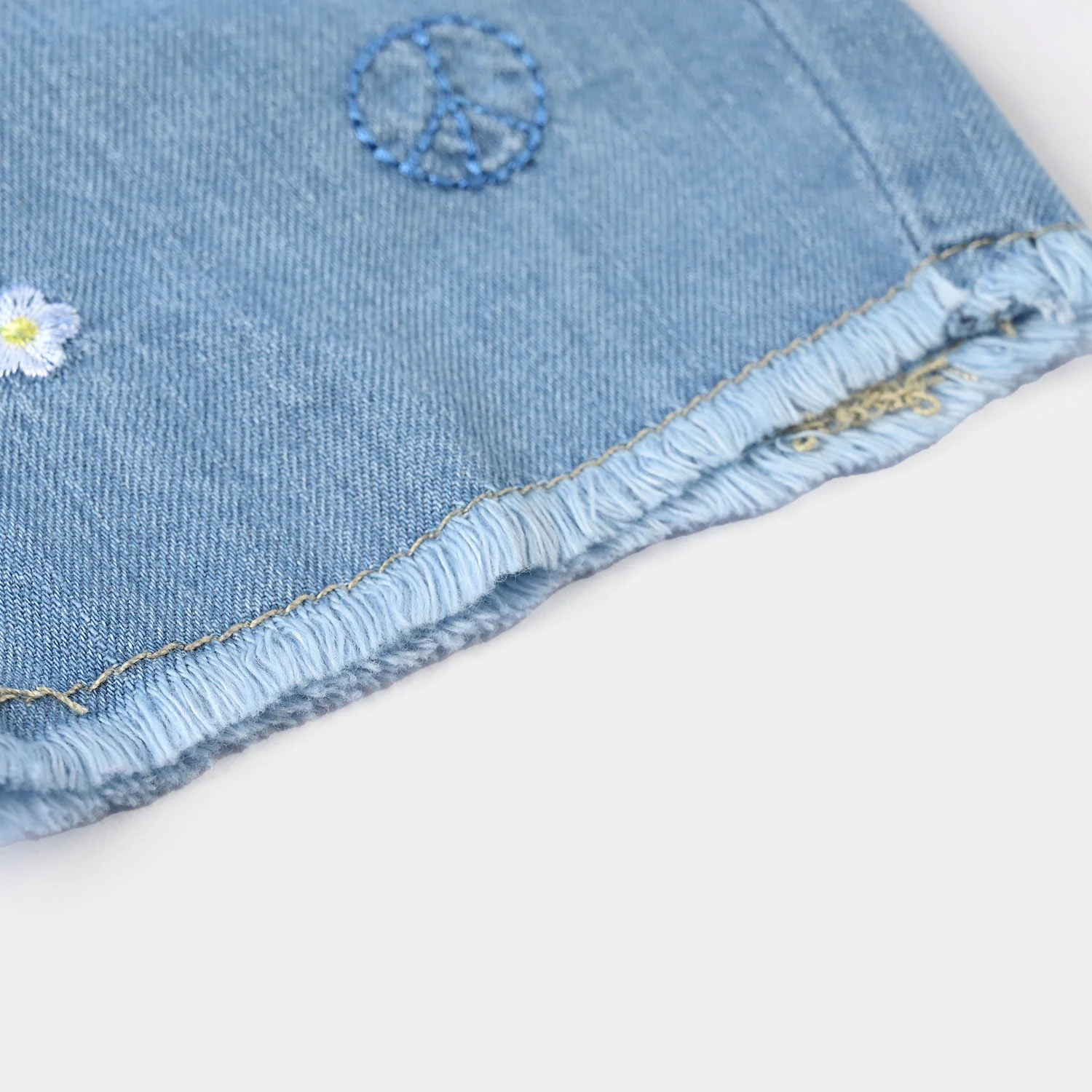Infant Girls Embroidered Denim Stretch Shorts - Light Blue - Image 3