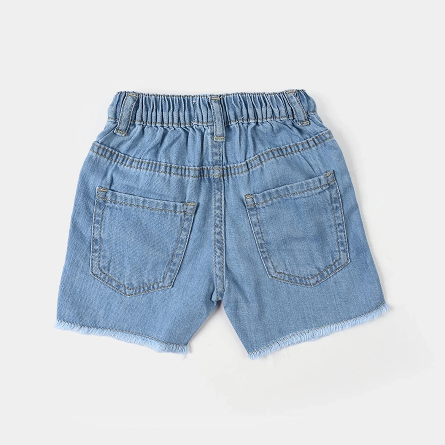 Infant Girls Embroidered Denim Stretch Shorts - Light Blue - Image 4