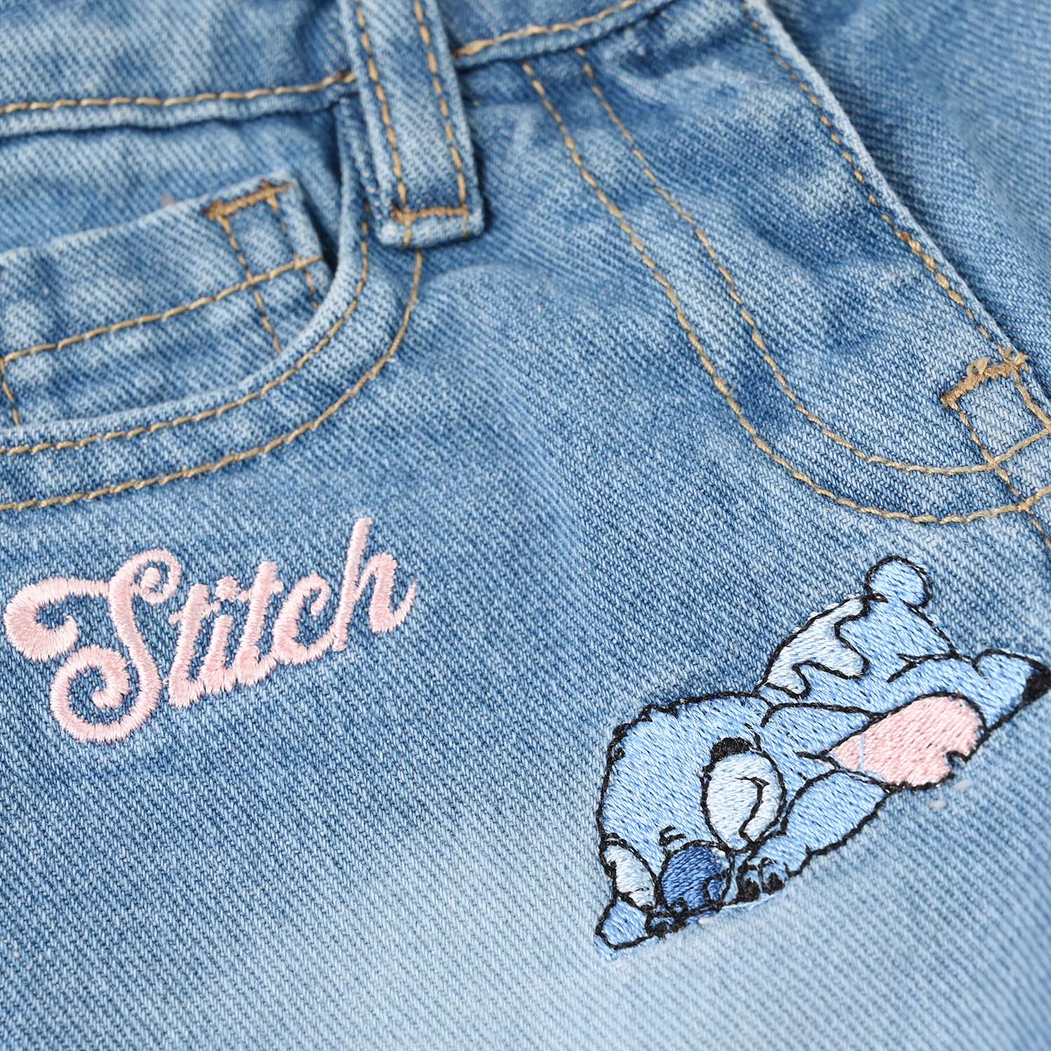 Infant Girls Denim rigid SHORT STITCH-Mid Blue - Image 2