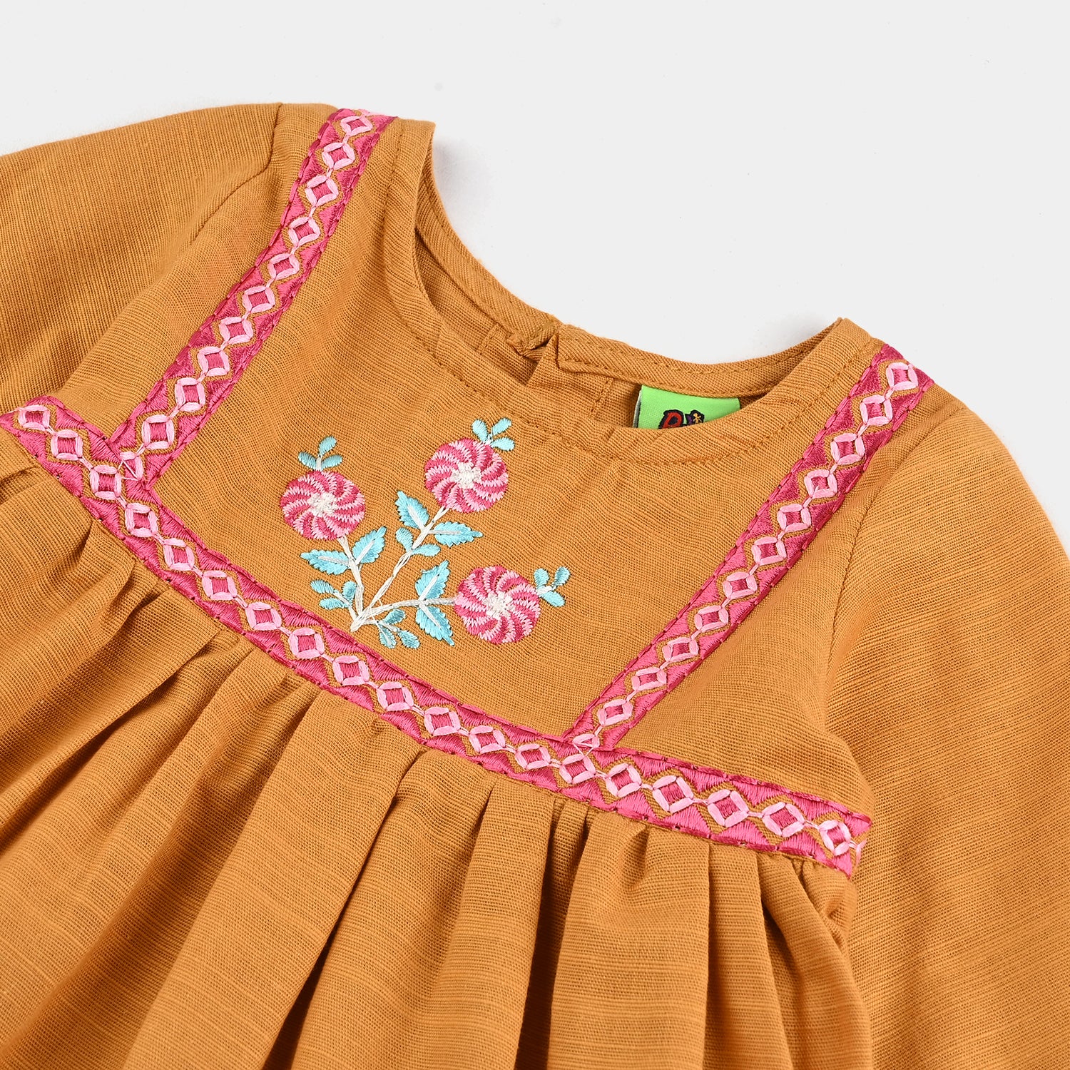 Infant Girls Slub Jersey Emb 2Pcs Zoha-Mustard - Image 3