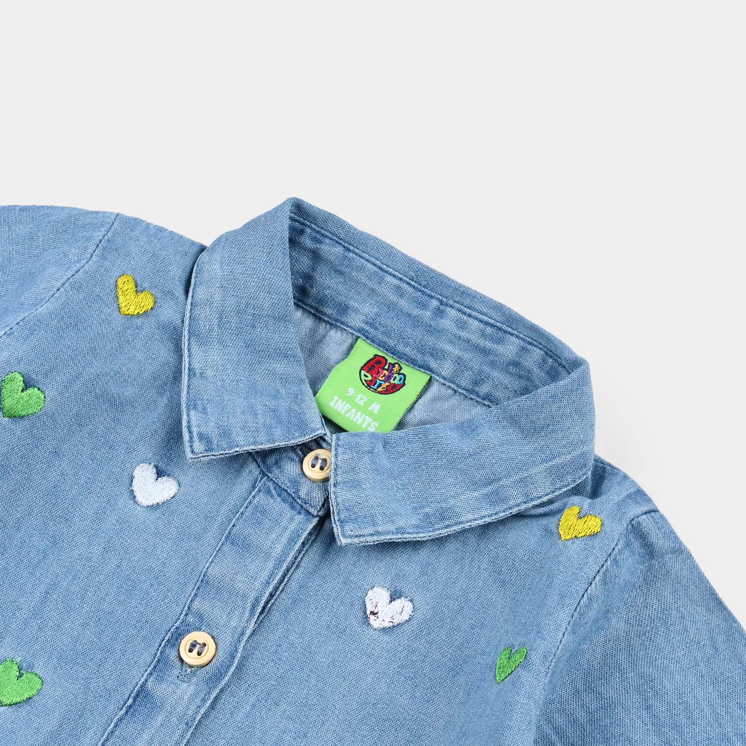 Infant Girls Tencel Denim (Light Denim) Emb Top Hearts-Blue - Image 2