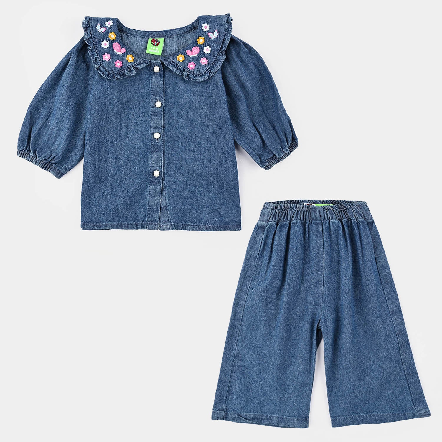 Infant Girls Denim (Light Denim) Suit-Flower Edit - Blue