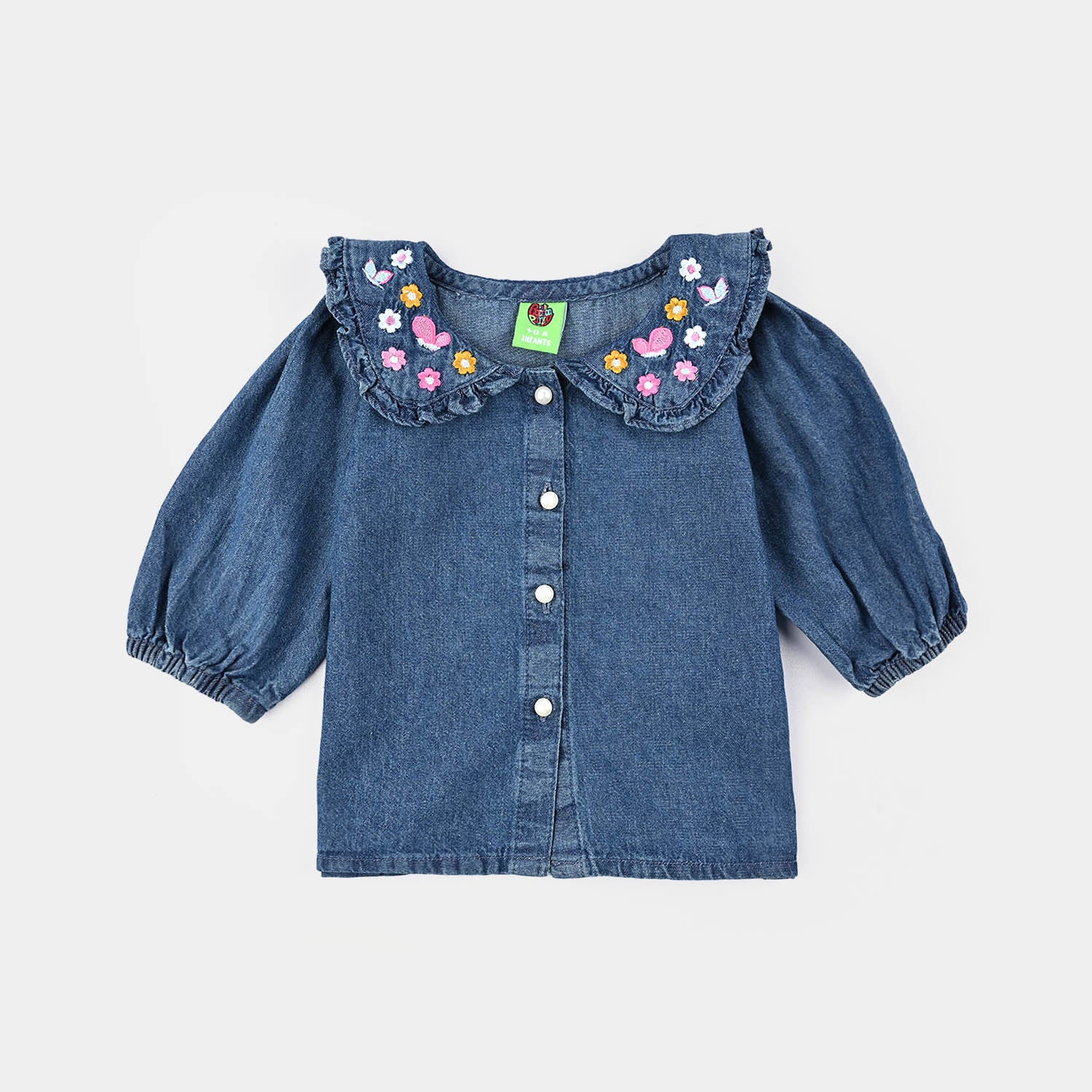 Infant Girls Denim (Light Denim) Suit-Flower Edit - Blue - Image 2
