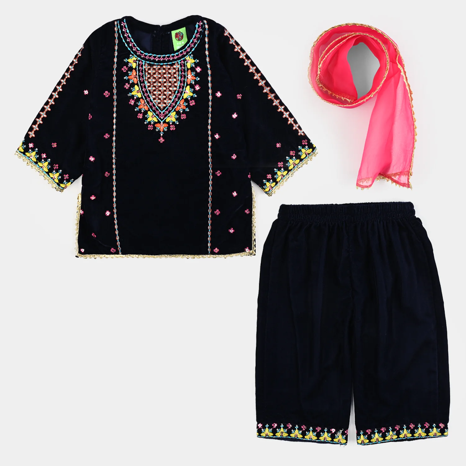 Infant Girls Velvet 3Pcs Neelam - Navy Blue