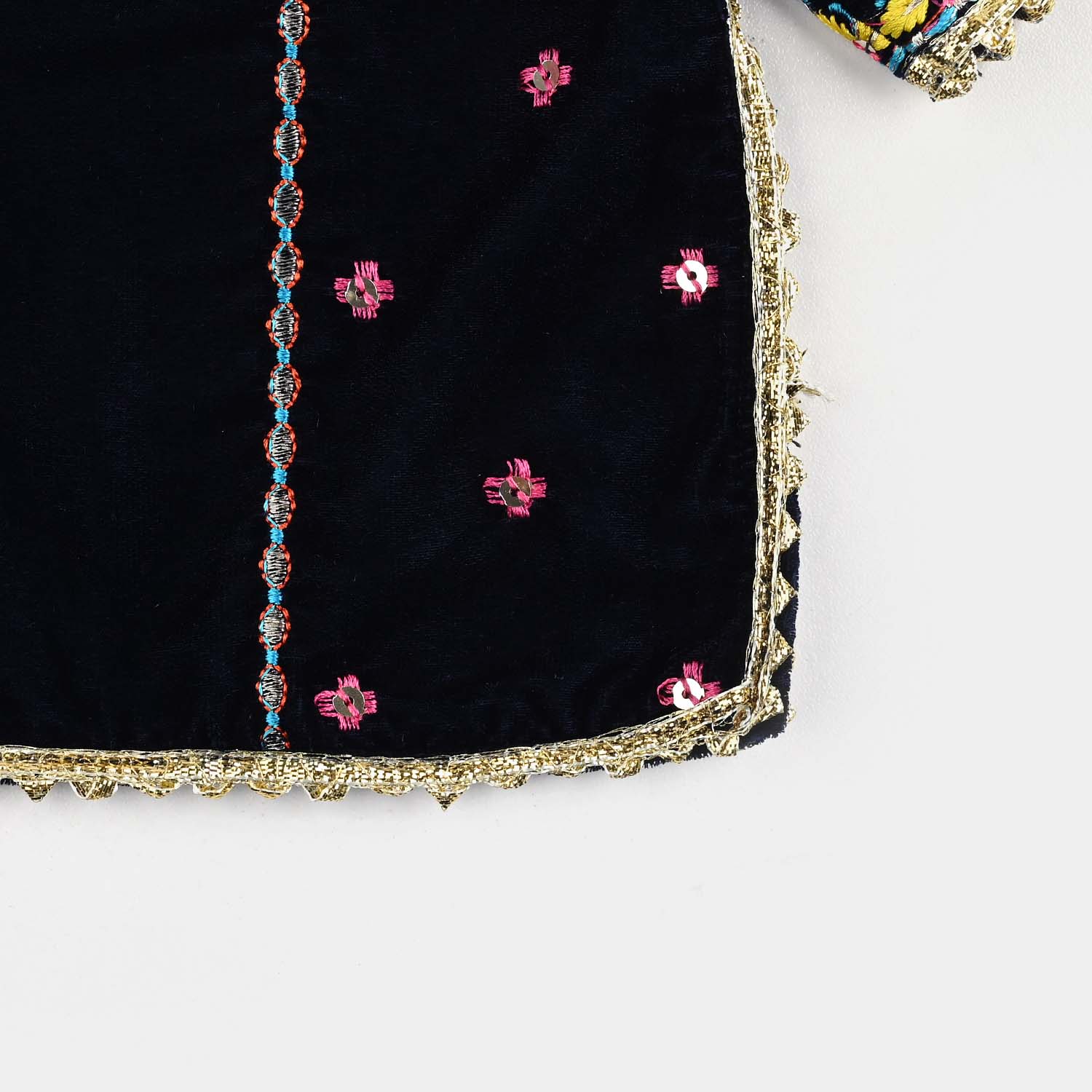 Infant Girls Velvet 3Pcs Neelam - Navy Blue - Image 5