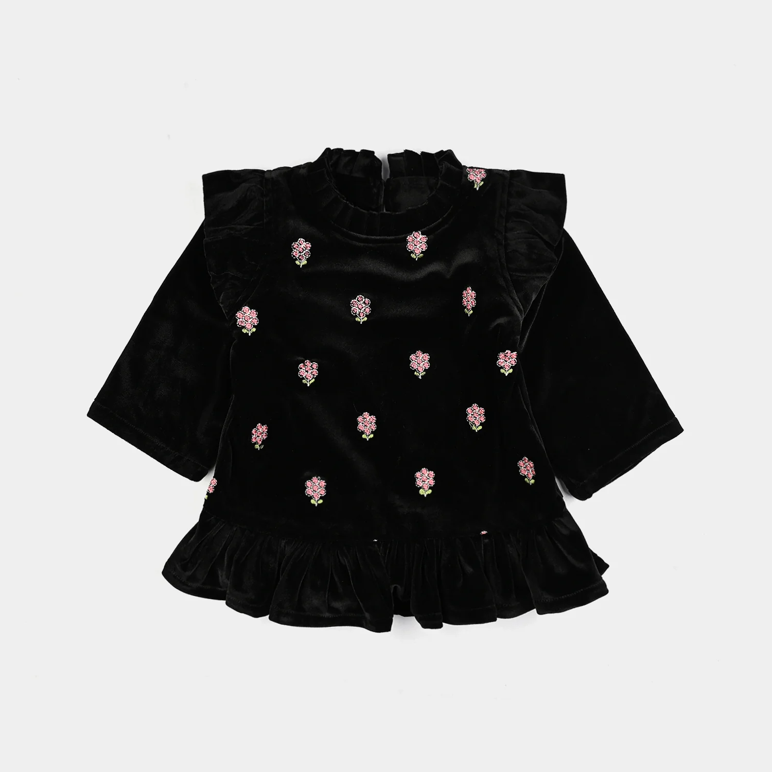 Infant Girls Velvet Embroidered Top - Black