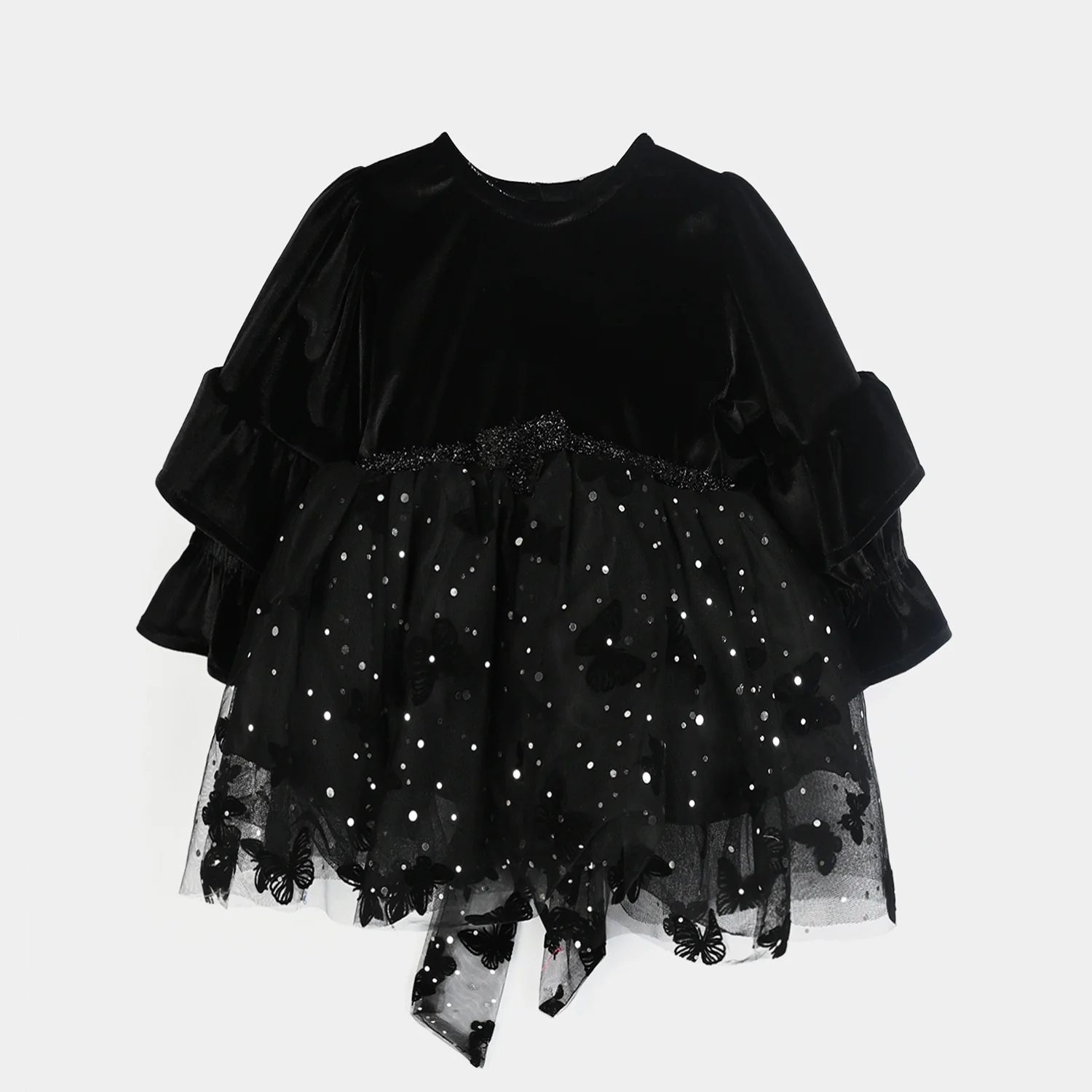 Infant Girls Velvet Fancy Frock-Butterfly-BLACK
