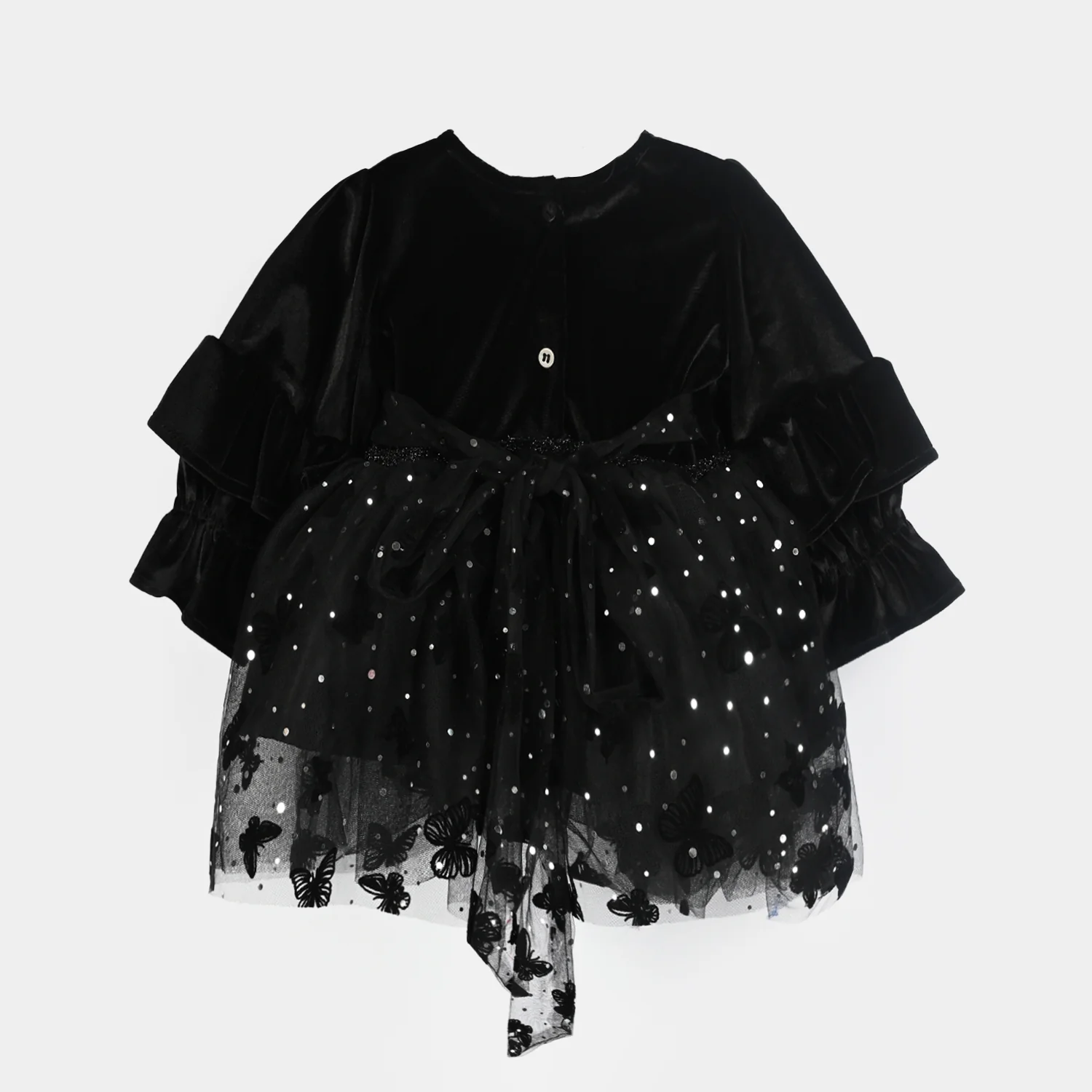 Infant Girls Velvet Fancy Frock-Butterfly-BLACK - Image 3