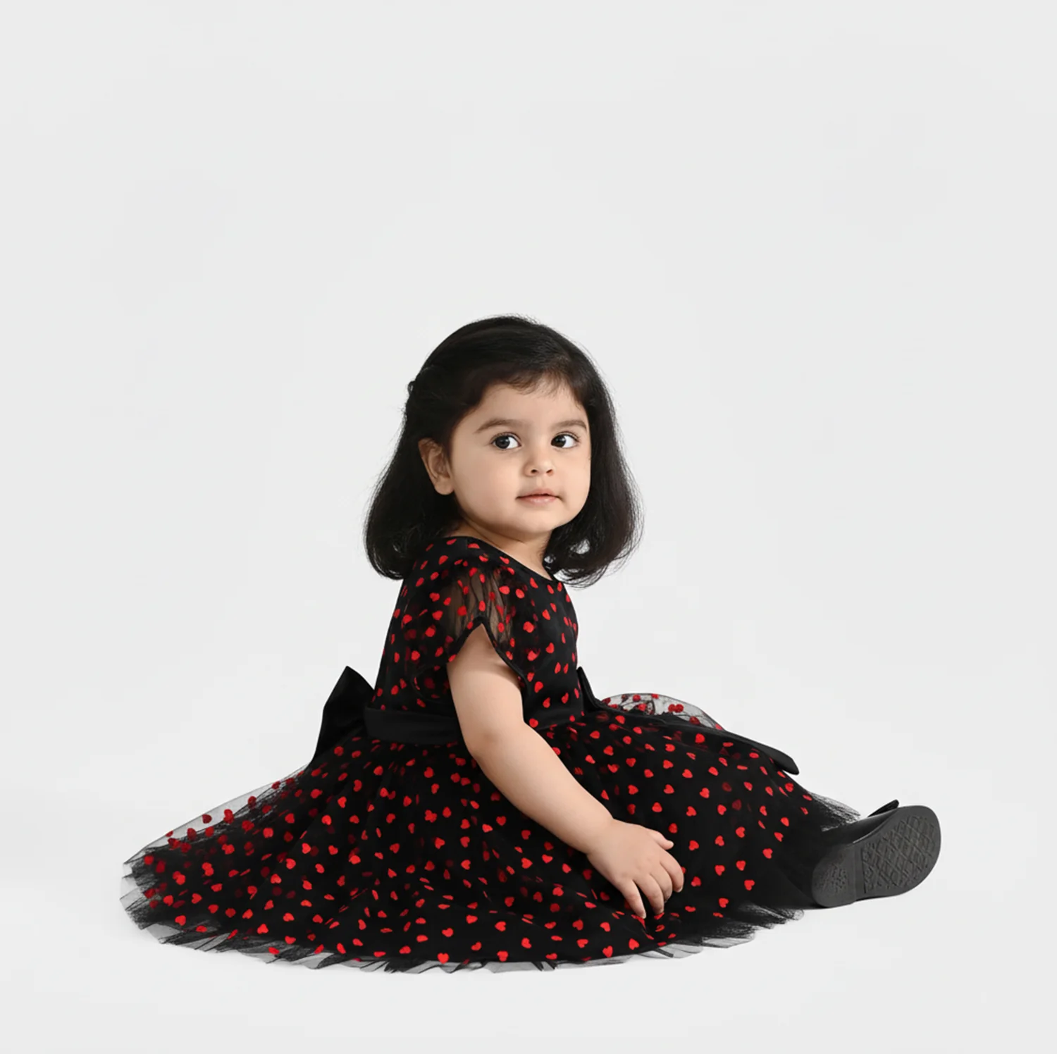 Infant Girls Velvet Fancy Frock-Heart-Red - Image 2