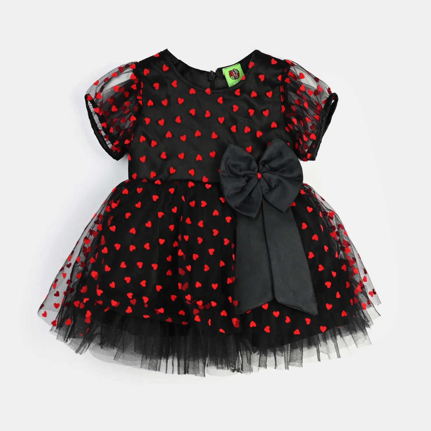 Infant Girls Velvet Fancy Frock-Heart-Red - Image 4