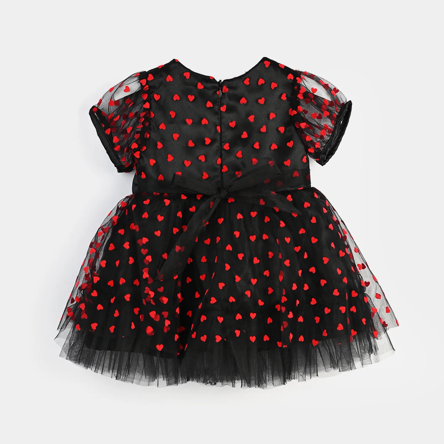 Infant Girls Velvet Fancy Frock-Heart-Red - Image 7