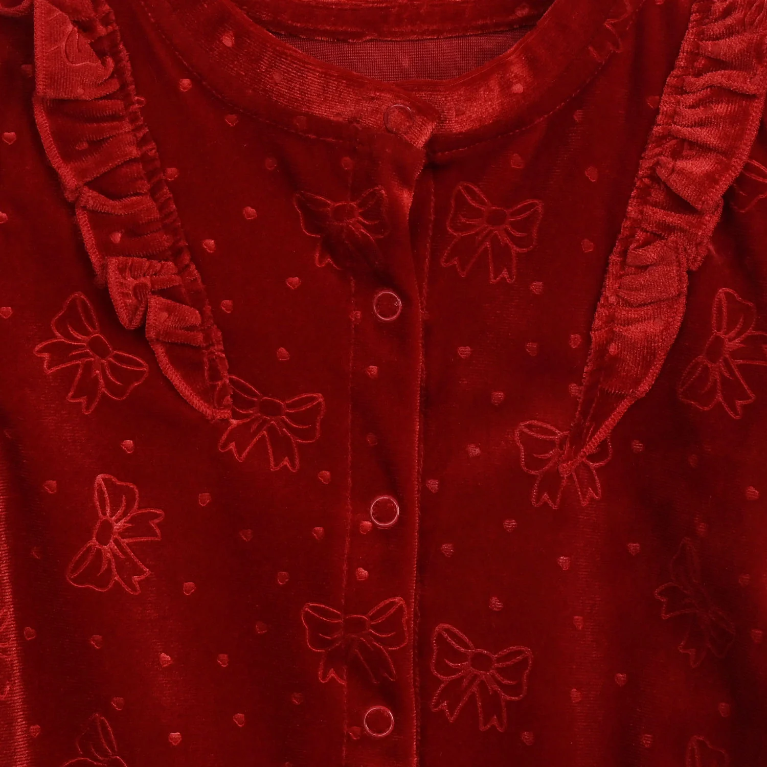 Infant Girls Velvet Romper Embossed Bow-MAROON - Image 2