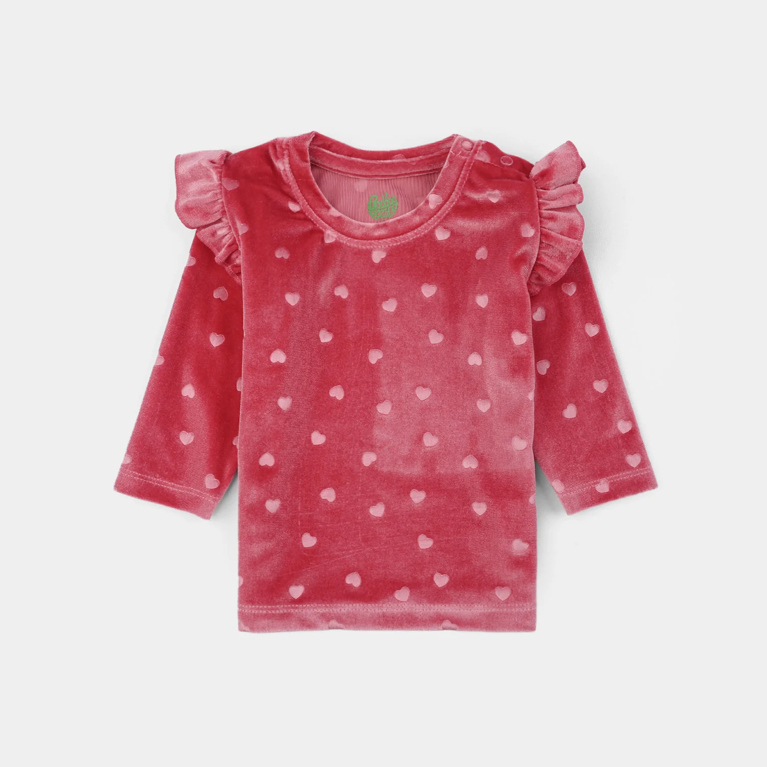 Infant Girls Velvet Suit Embossed Heart-Pink - Image 2