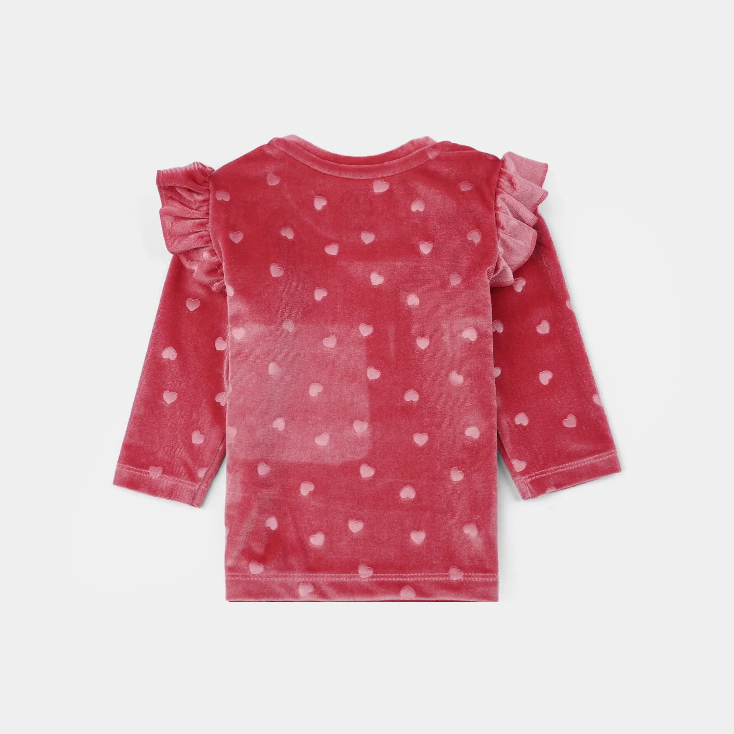 Infant Girls Velvet Suit Embossed Heart-Pink - Image 3