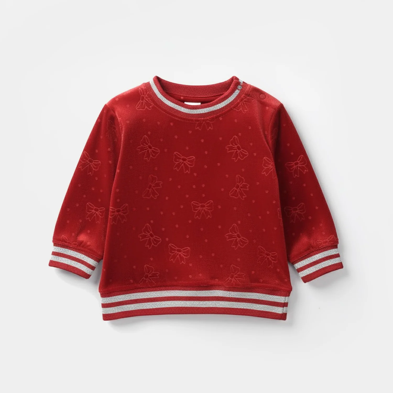 Girls Soft Plush Sweatshirt (Bow) - Red - Image 3