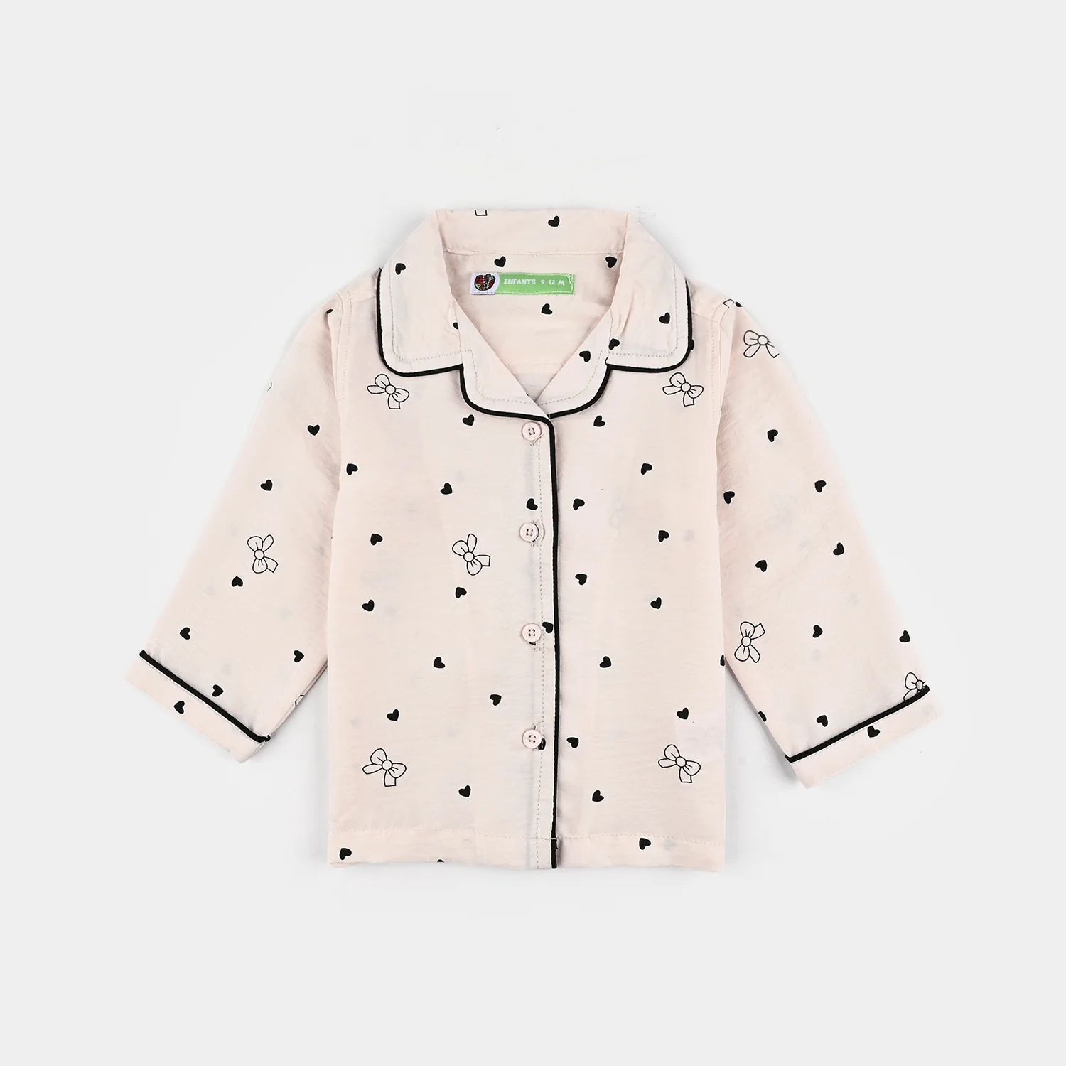 Infant Girls Viscose Night Suit-Bow & Heart - Image 2