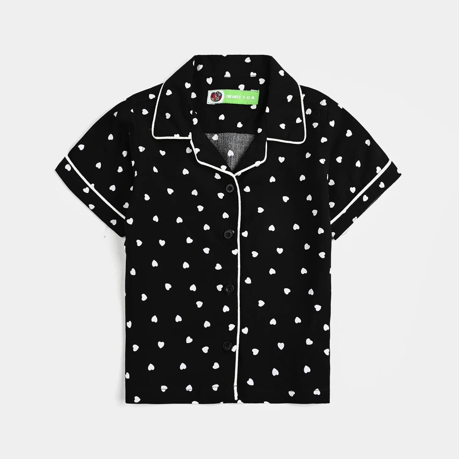 Infant Girls Viscose Night Suit-Hearts-BLACK - Image 2