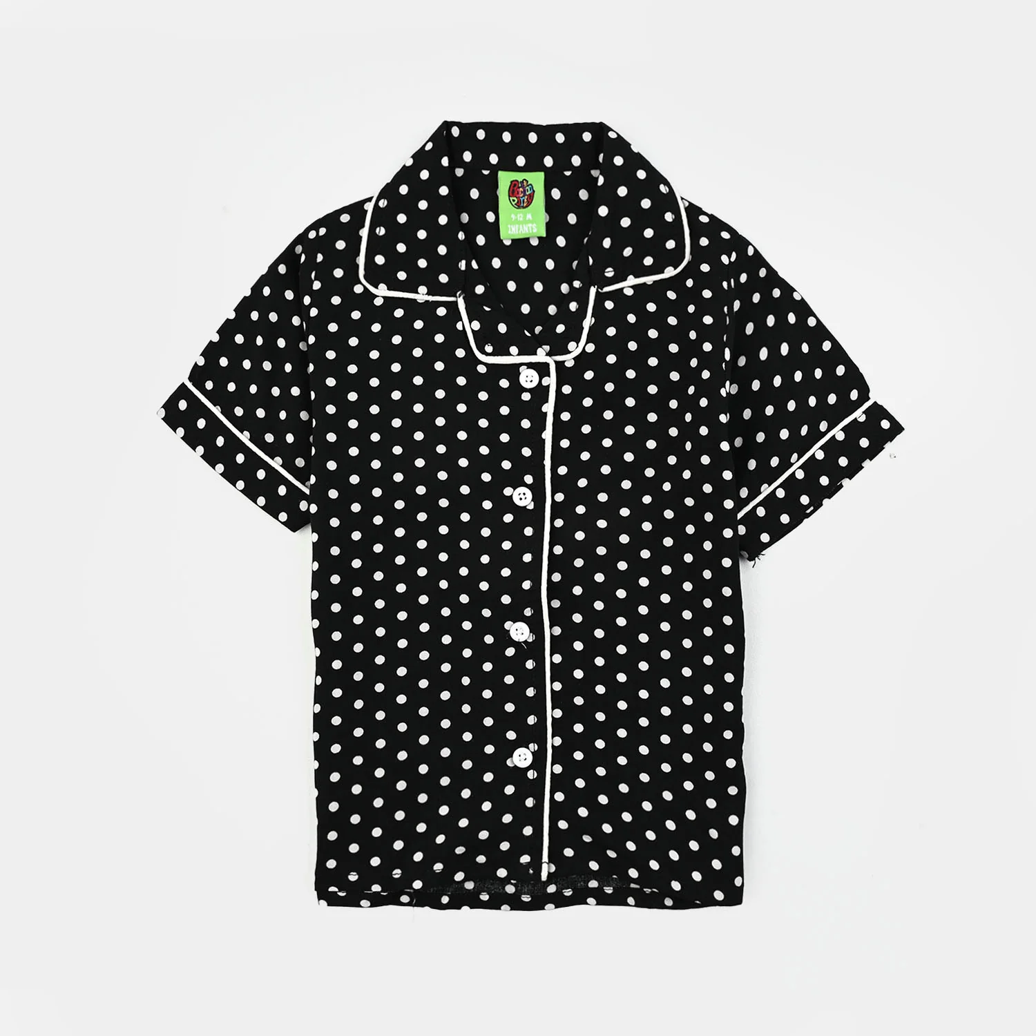 Infant Girls Viscose Night Suit - Polka Dot - Black - Image 2