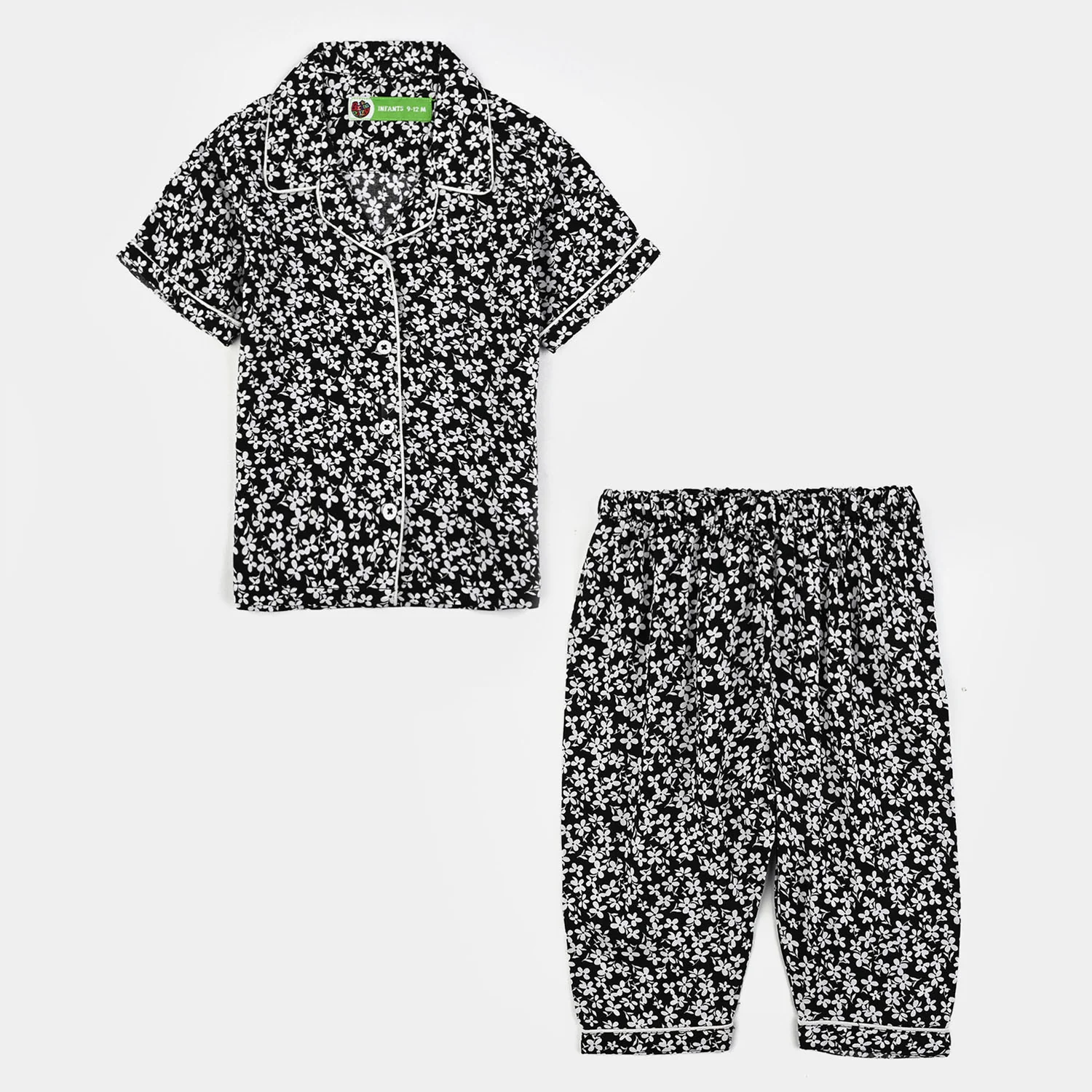 Infant Girls Viscose Night Suit - Floral - Black