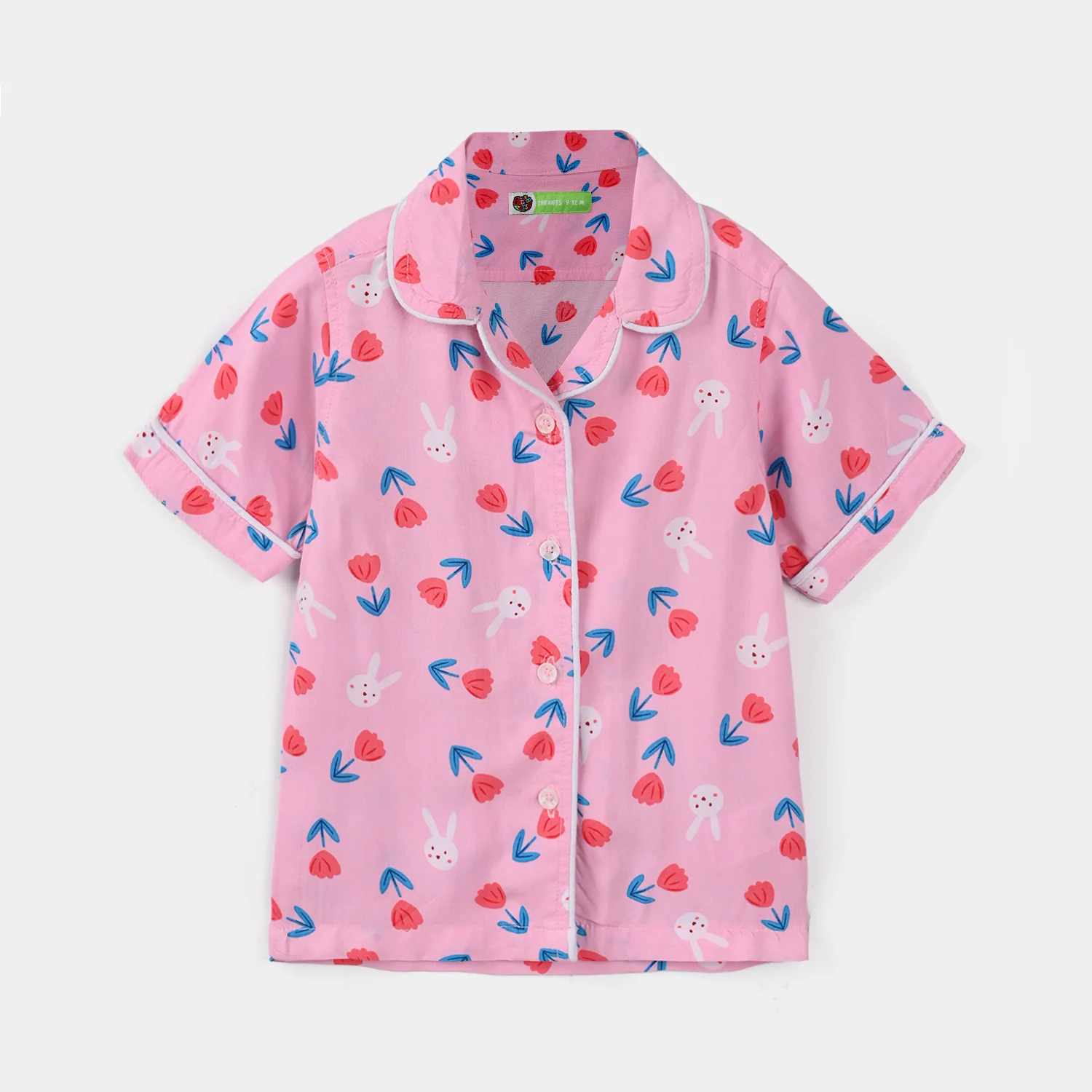 Infant Girls Viscose Nightwear (Rabbit & Flower) - Pink - Image 2