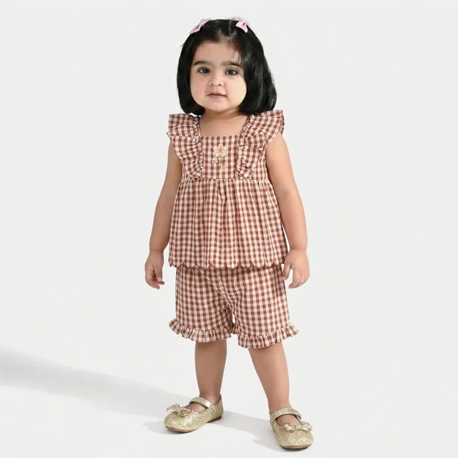 Infant Girls Yarn Dyed 2-Piece Suit (Coco Bloom) - Brown