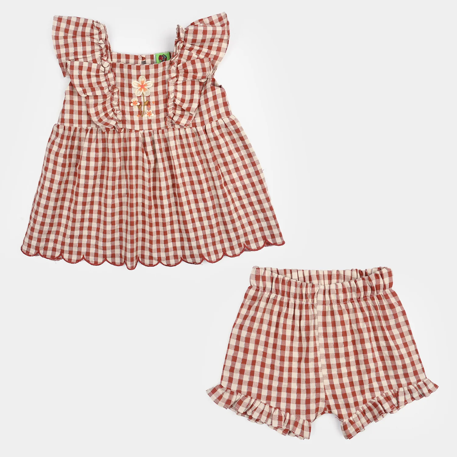 Infant Girls Yarn Dyed 2-Piece Suit (Coco Bloom) - Brown - Image 2