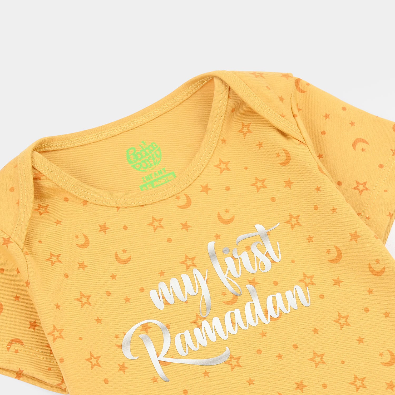 Infant Unisex Cotton Interlock Basic Romper (First Ramadan) - Yellow - Image 2