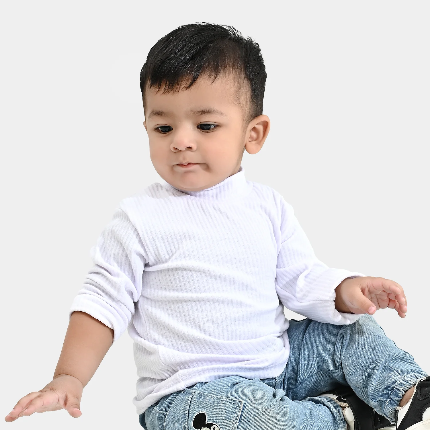 Infant Unisex Rib Turtle Neck T-Shirt - WHITE - Image 3