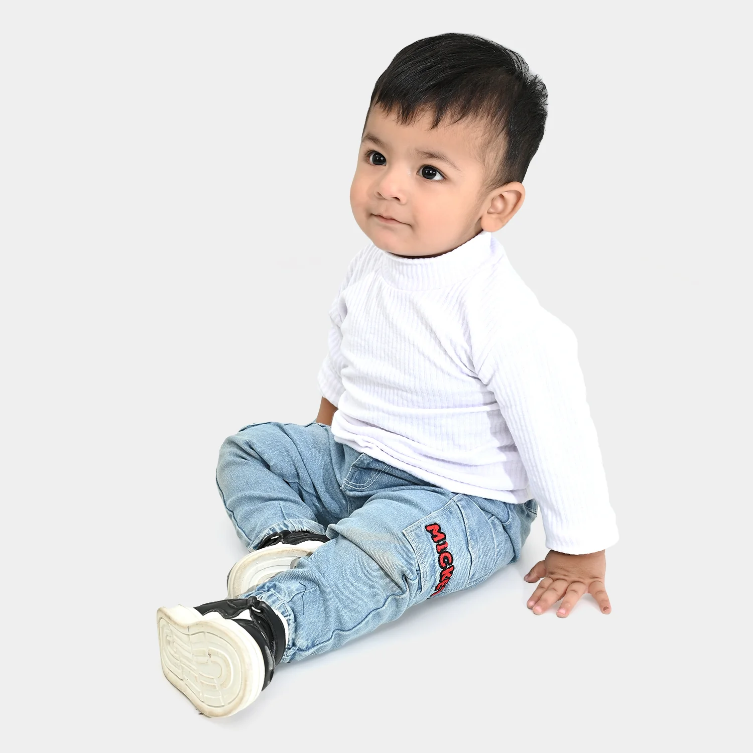 Infant Unisex Rib Turtle Neck T-Shirt - WHITE - Image 4
