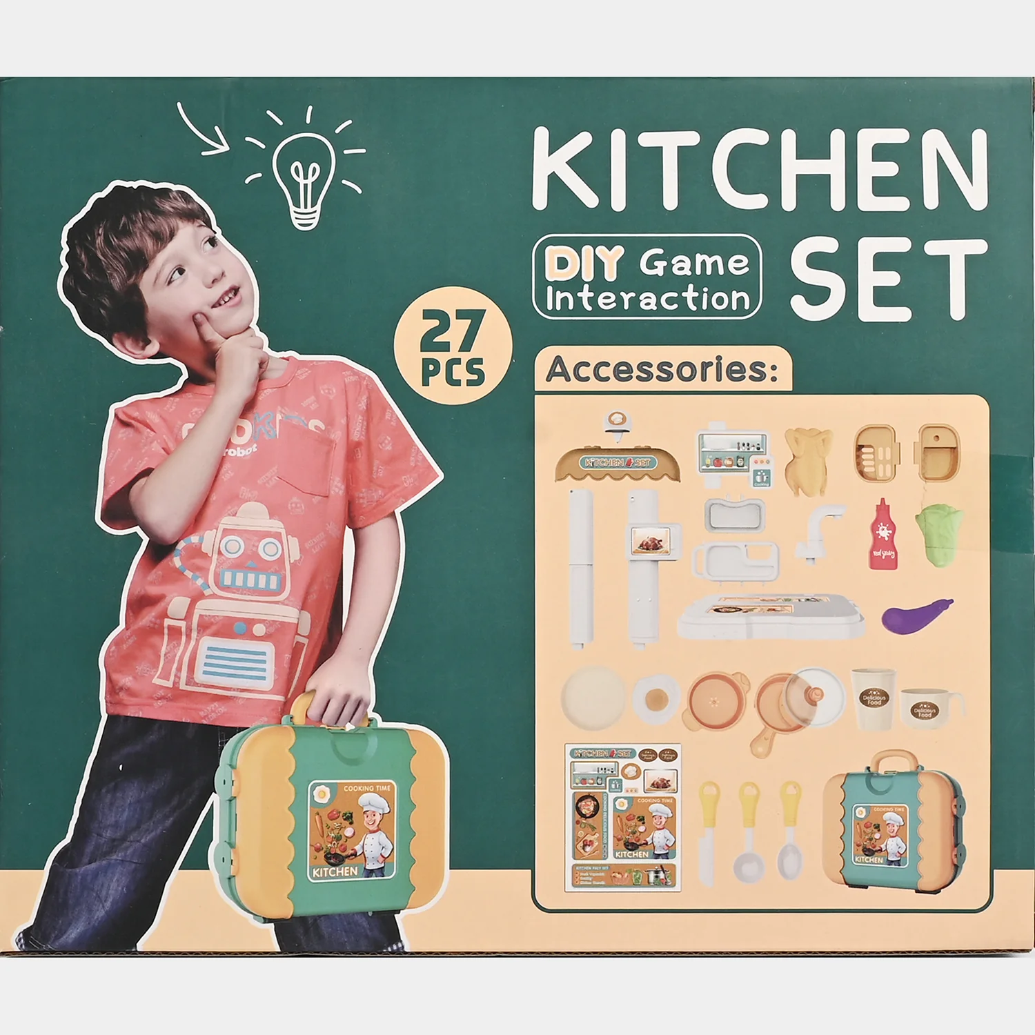 DIY 3-in-1 Portable Kitchen Set Play House Briefcase – 27 PCS - Image 8