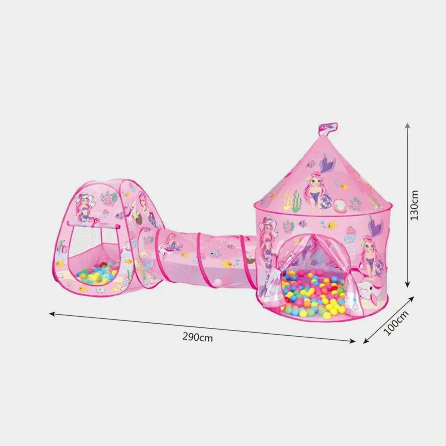 Pink Mermaid Castle Pop-Up Tent & Tunnel for Kids - Image 2
