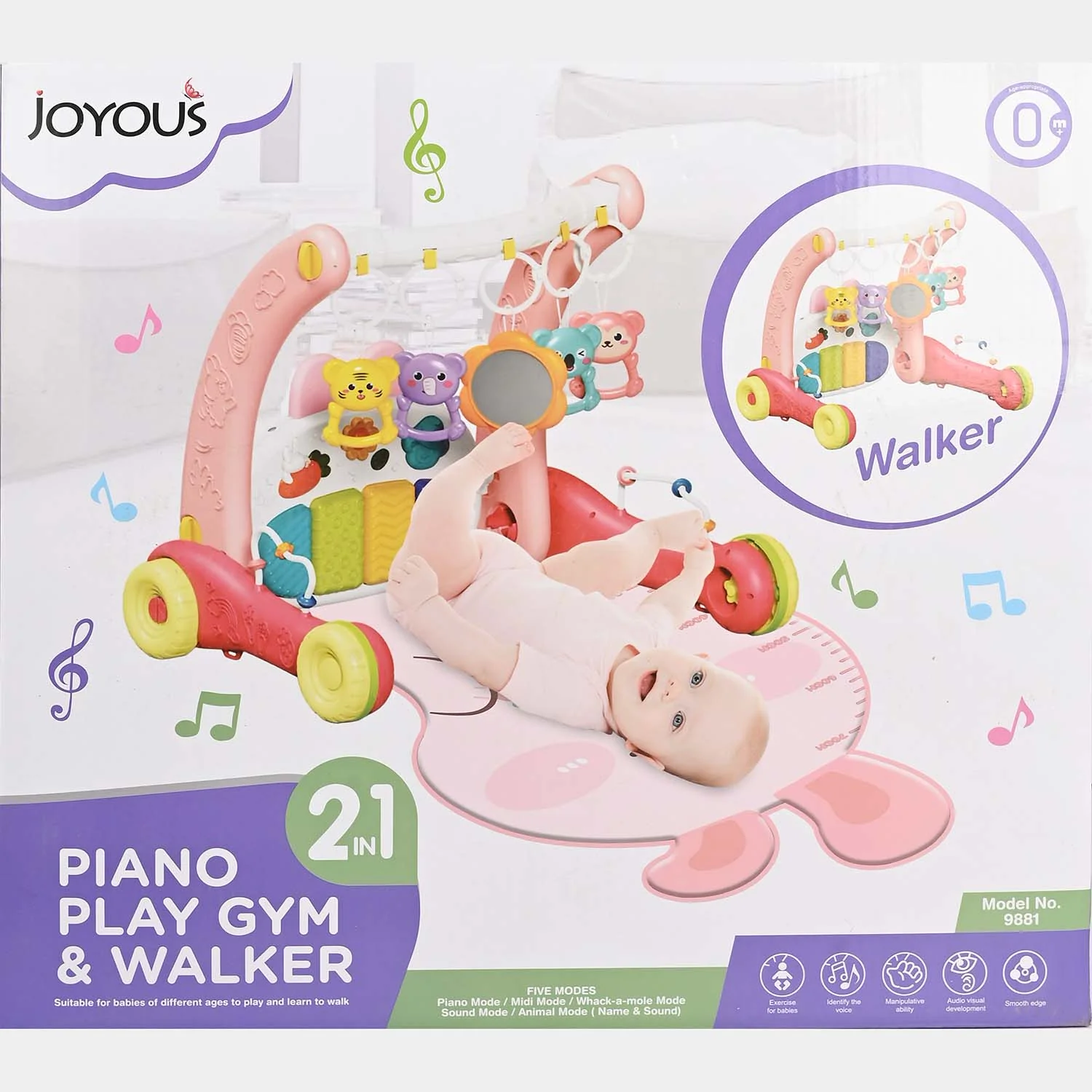 2 in 1 Piano Play Gym & Walker | 9881 Red - Image 2