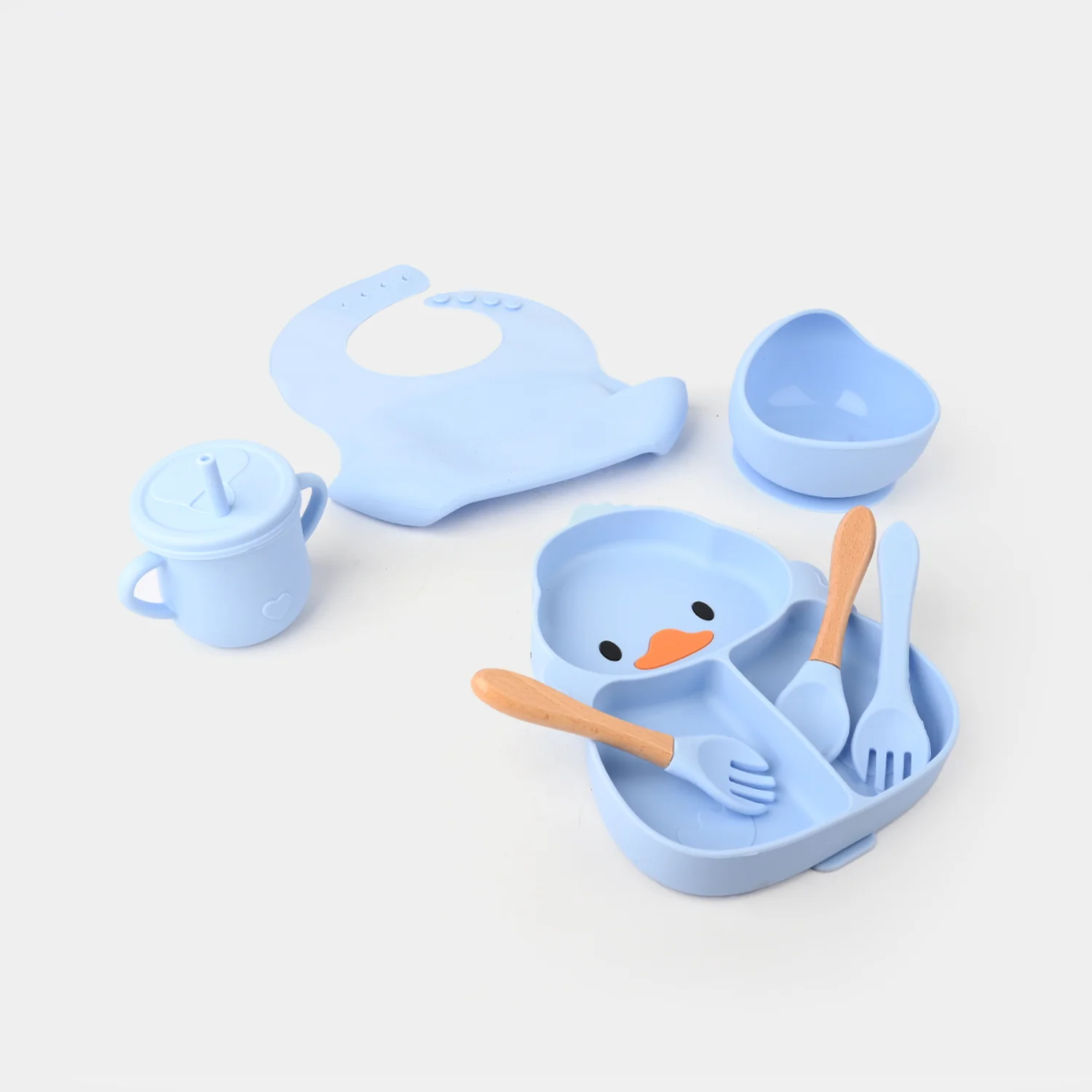 Adorable Food Grade Silicone Baby Tableware Set 7Pcs Set | Blue Duck 1545
