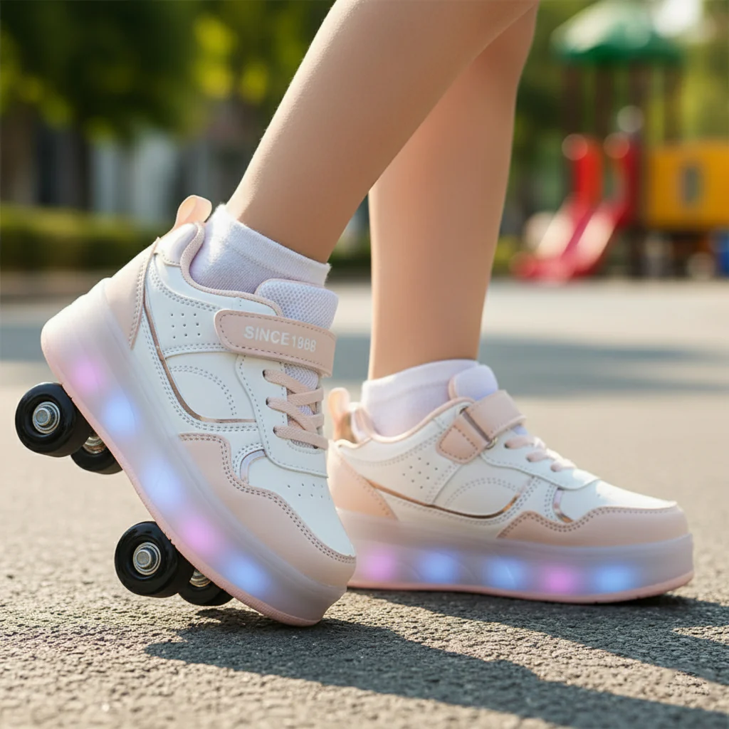 Roller Skate Walking Shoes (Four Wheels & Multi Lights)