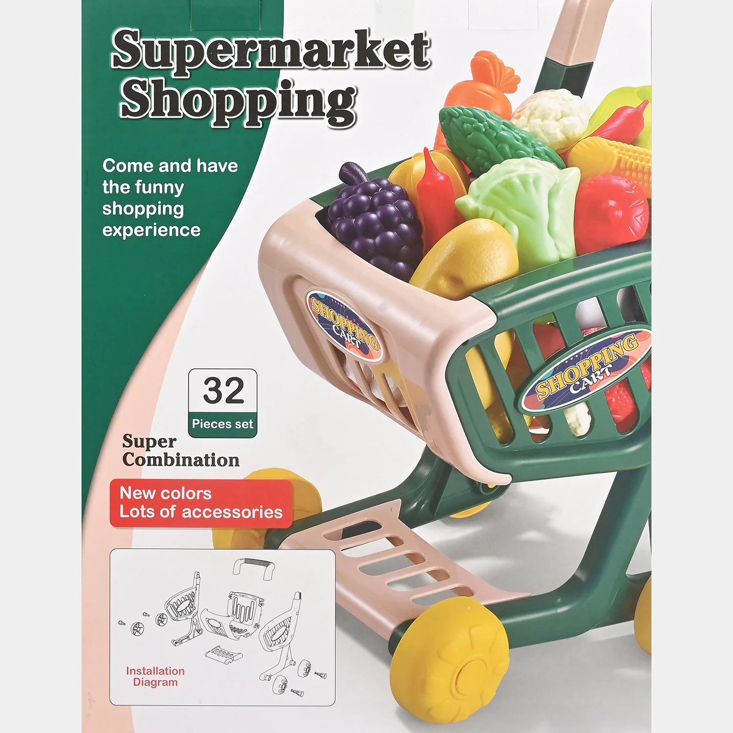 Supermarket Shopping Cart Play Set for Kids - Image 3