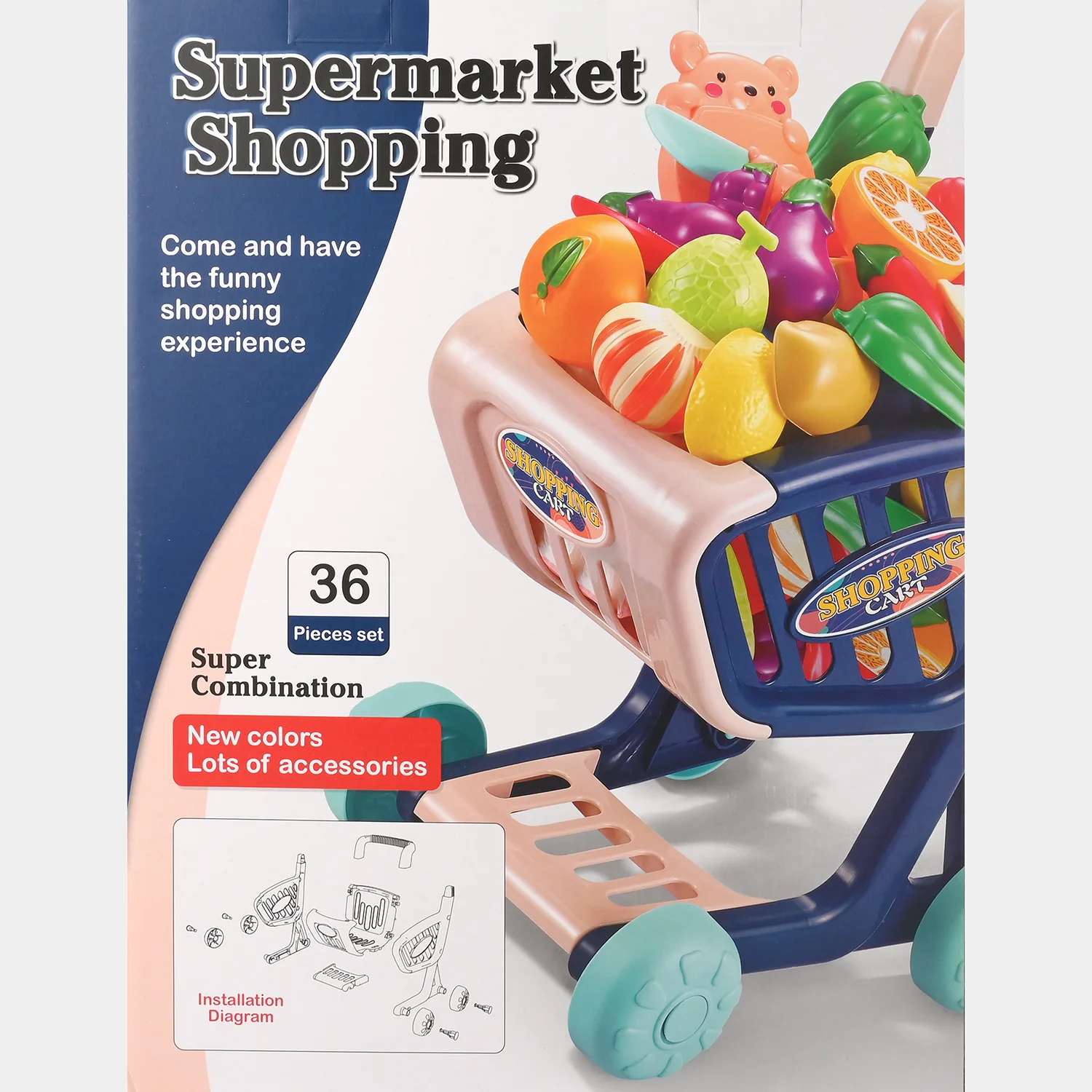 Supermarket Shopping Cart Play Set for Kids - Image 3