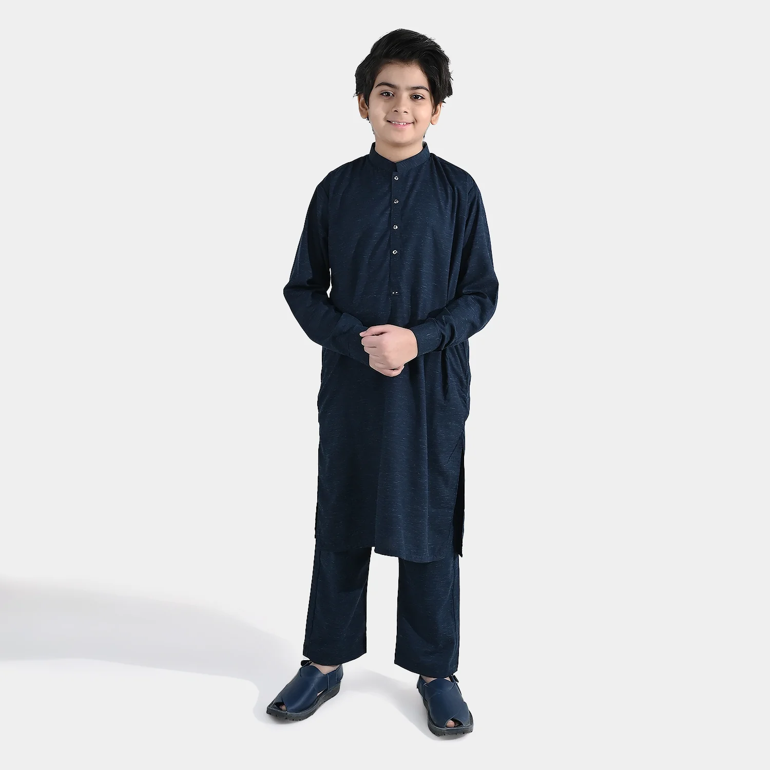 Boys Poly Viscose Kurta Pajama (Cut Placket) – Navy - Image 2