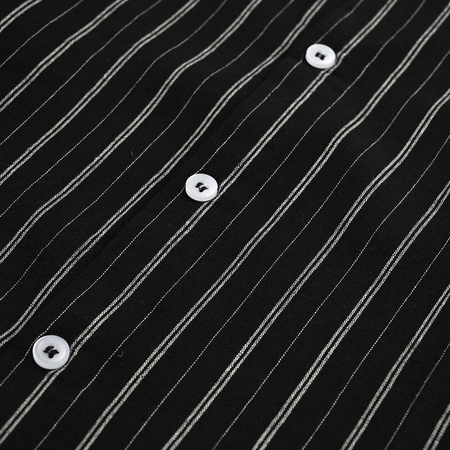 Teens Boys Yarn Dyed Shirt (Black Stripe)-BLACK - Image 3