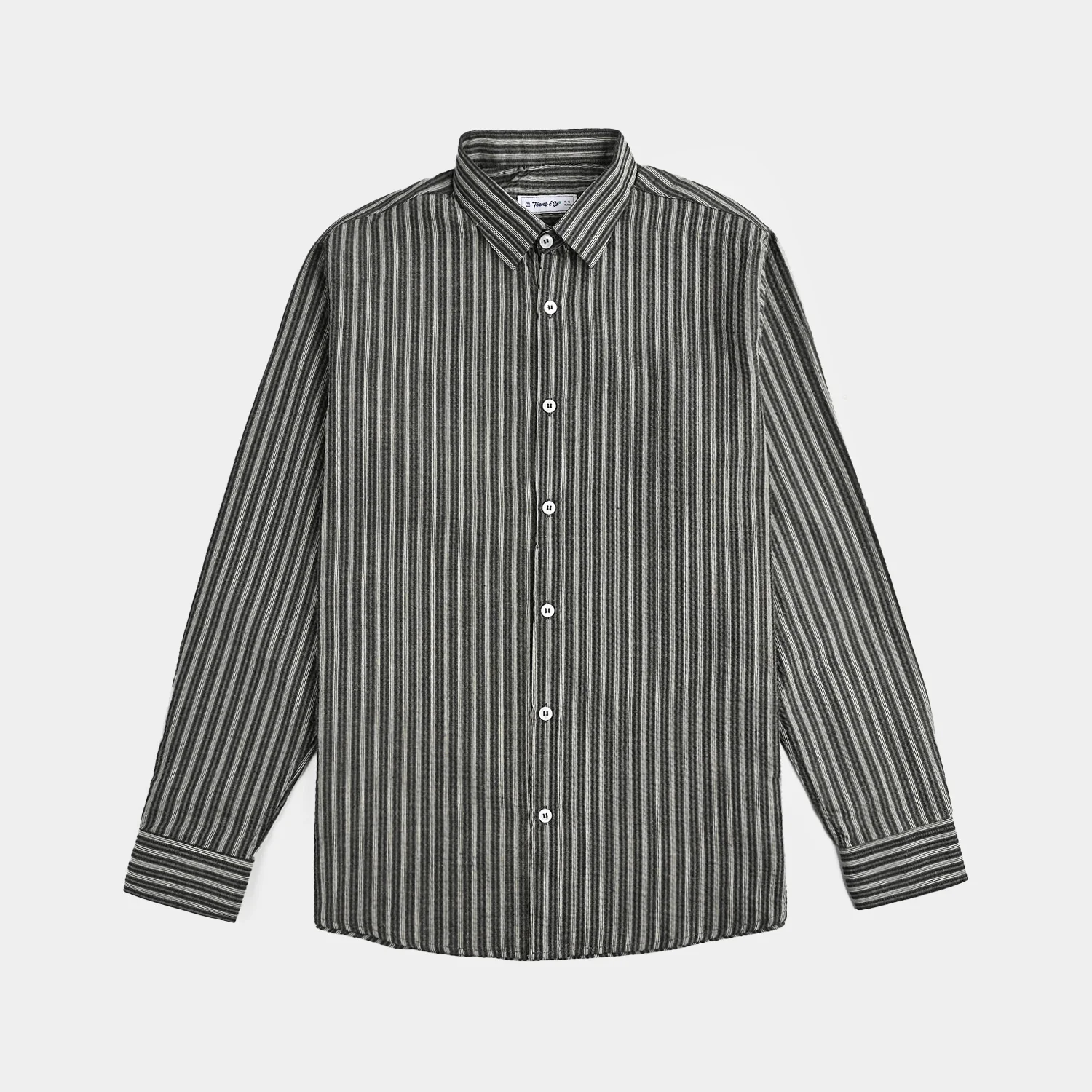 Teens Boys Yarn Dyed Shirt (Grey Stripe)-GREY